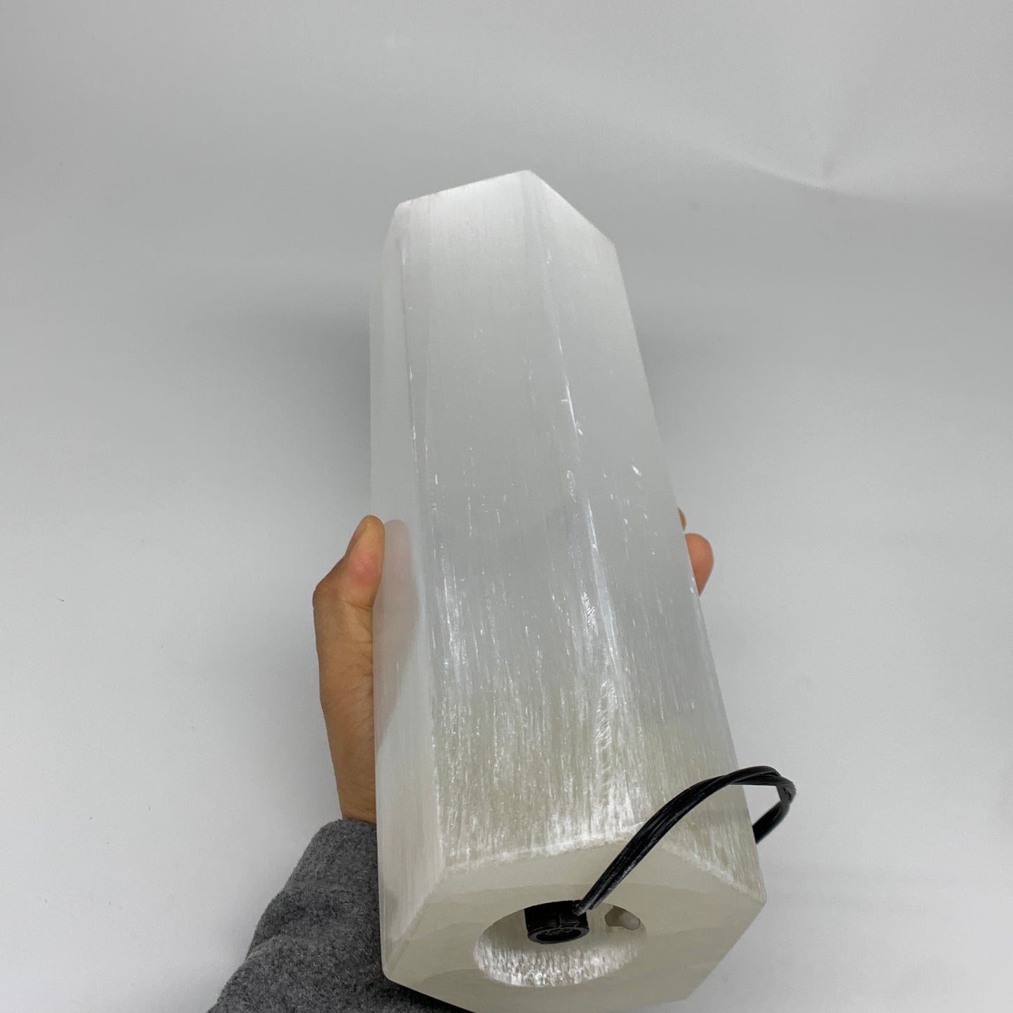 8.6 lbs. 11.1"x3.4", Hexagon Selenite (Satin Spar) Lamp, w/6ft Chord, B35829
