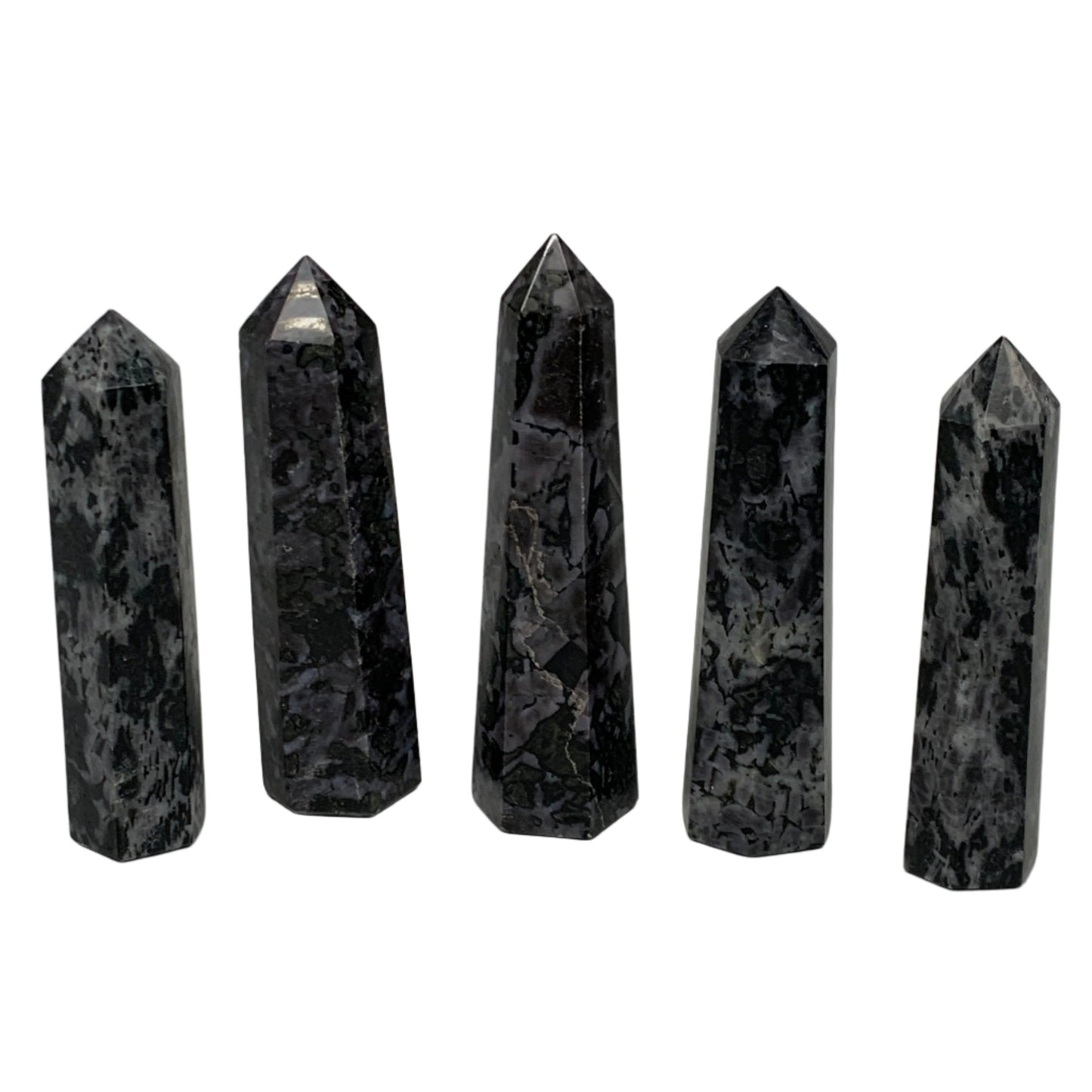 1280 grams, 5" -5.6", 5 pcs, Indigo Gabro Merlinte Towers/Obelisks, B21459