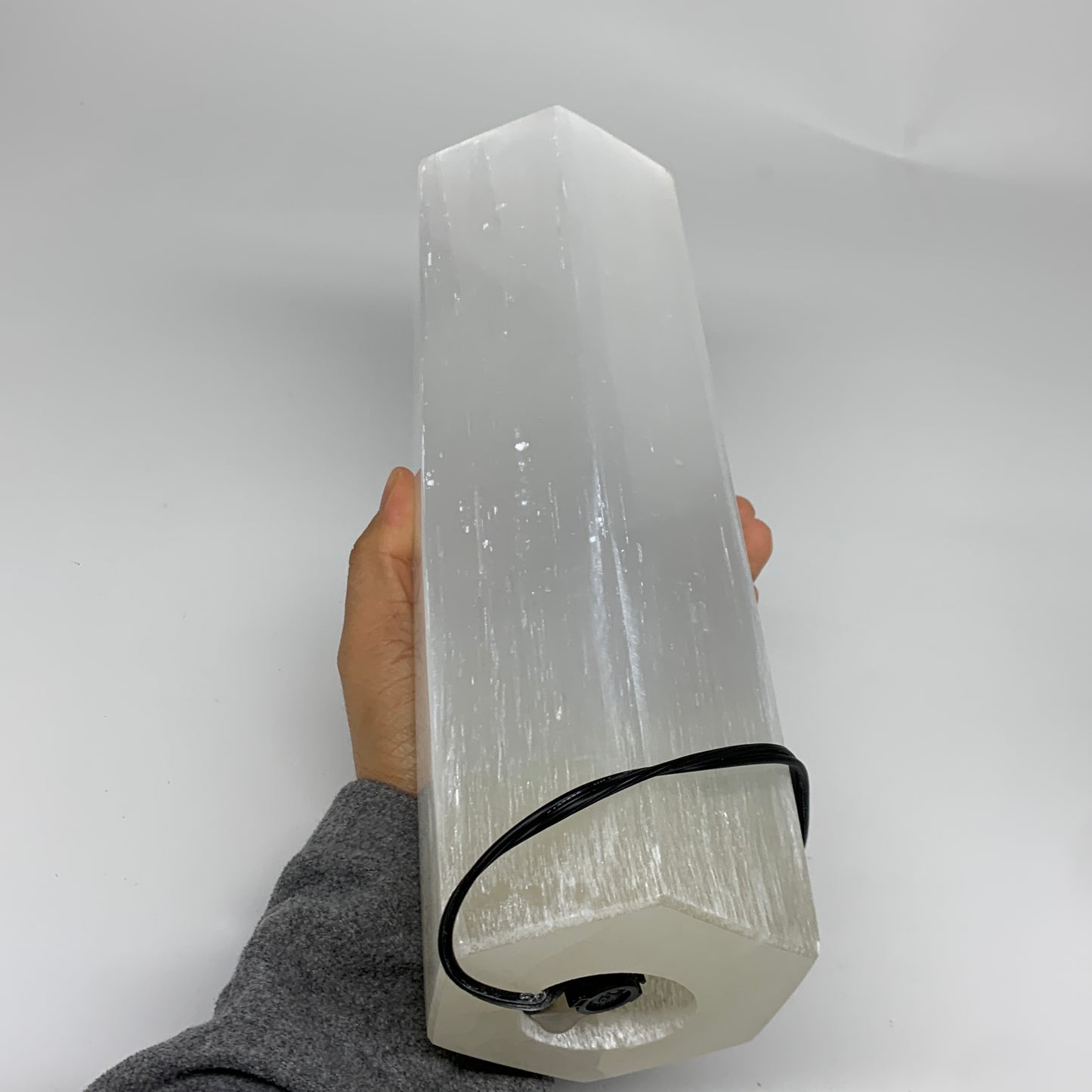 8.6 lbs. 11.1"x3.4", Hexagon Selenite (Satin Spar) Lamp, w/6ft Chord, B35829