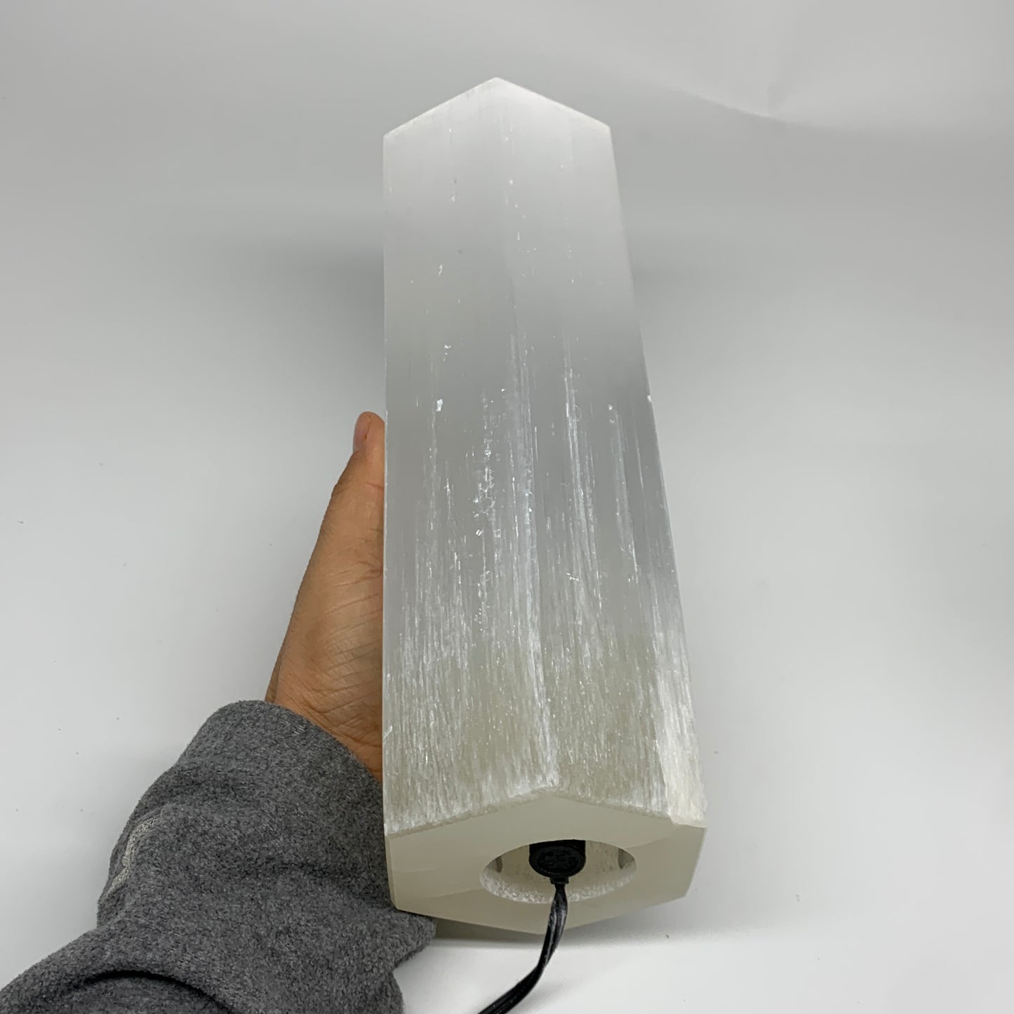 8.6 lbs. 11.1"x3.4", Hexagon Selenite (Satin Spar) Lamp, w/6ft Chord, B35829