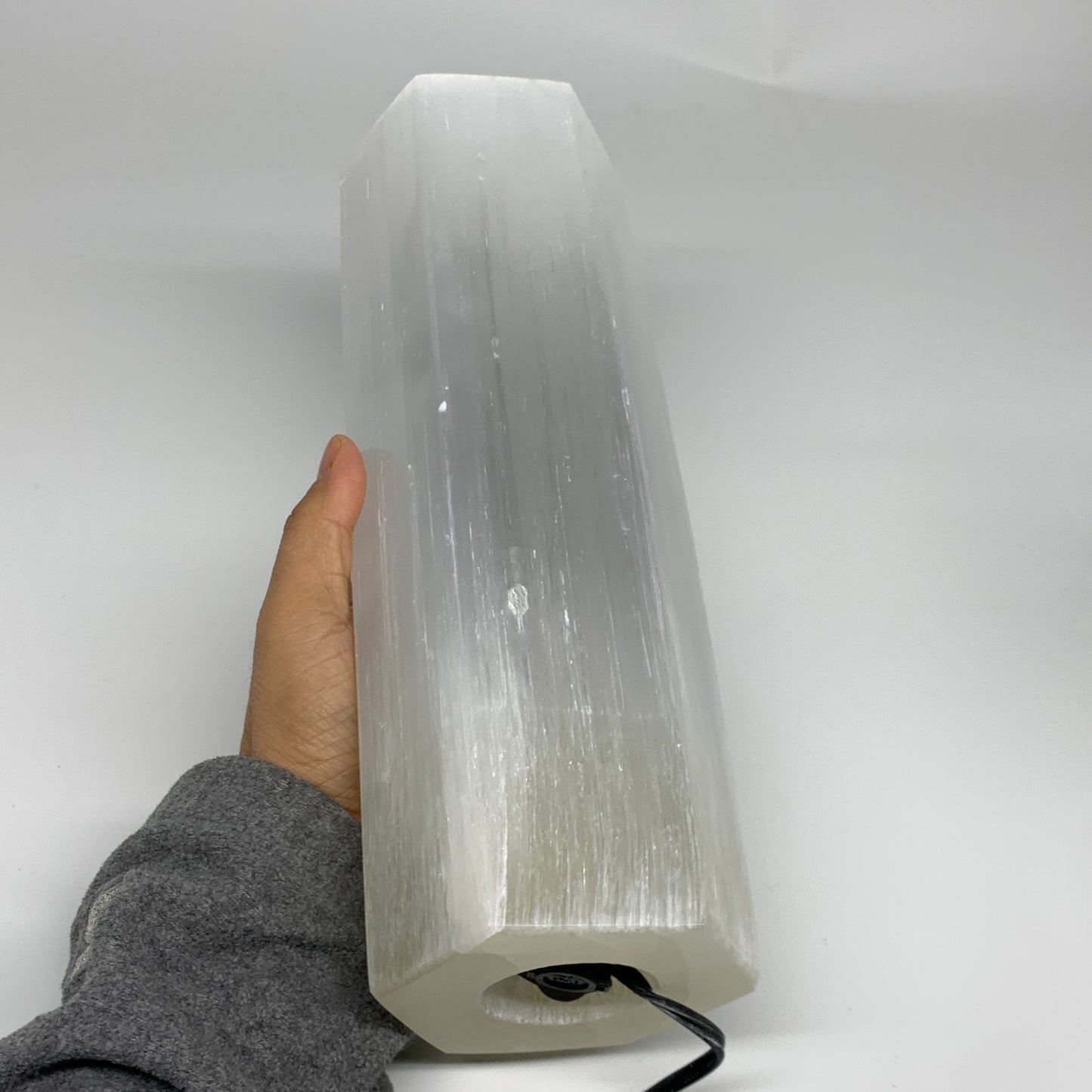8.6 lbs. 11.1"x3.4", Hexagon Selenite (Satin Spar) Lamp, w/6ft Chord, B35829