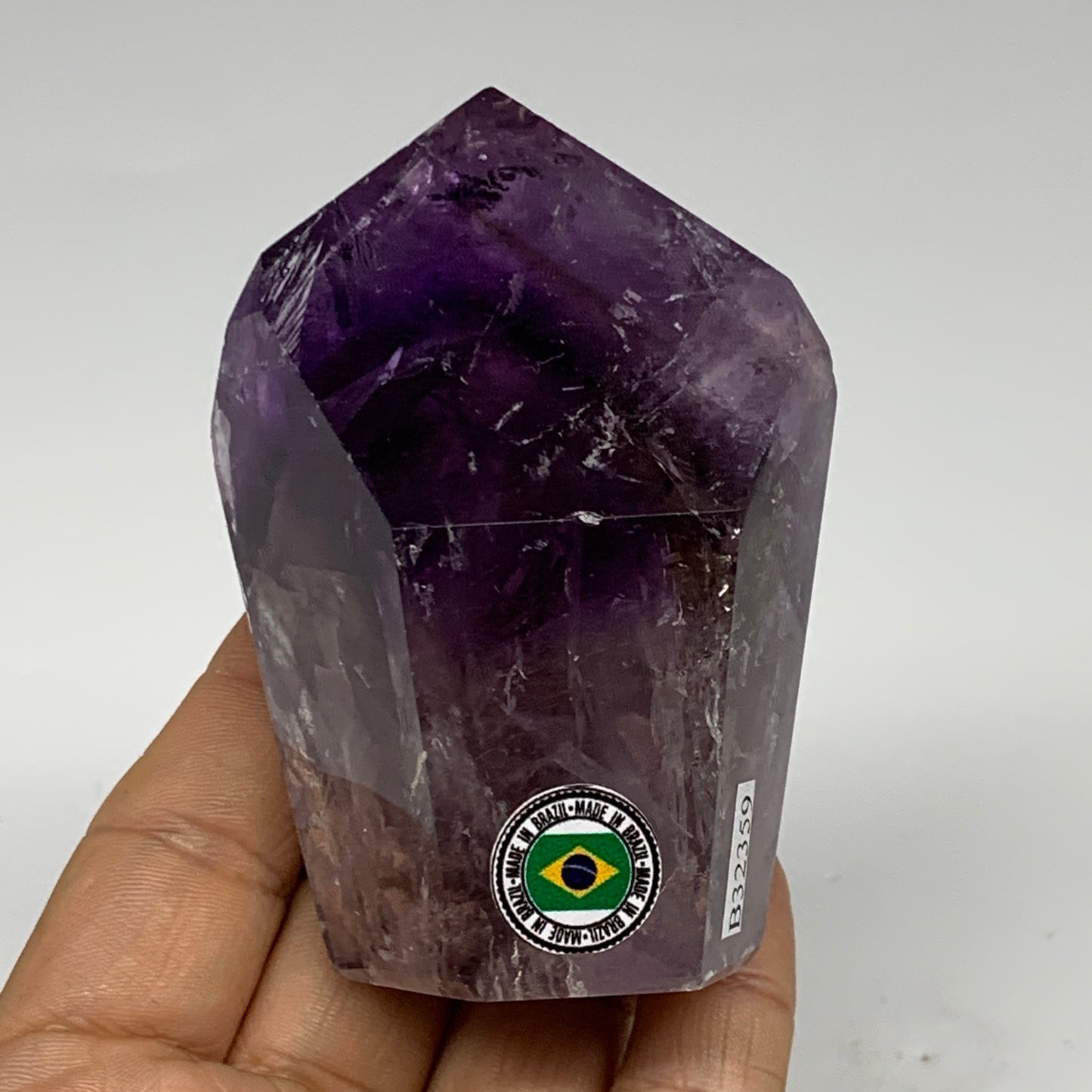 239.9g, 3.2"x2.2"x1.6", Natural Amethyst Tower Point Obelisk @Brazil, B32359