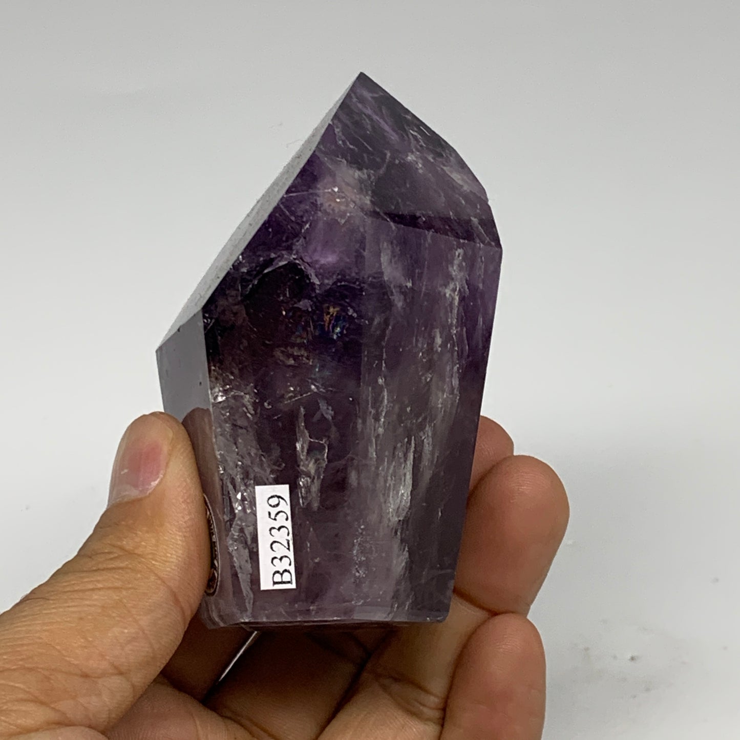 239.9g, 3.2"x2.2"x1.6", Natural Amethyst Tower Point Obelisk @Brazil, B32359