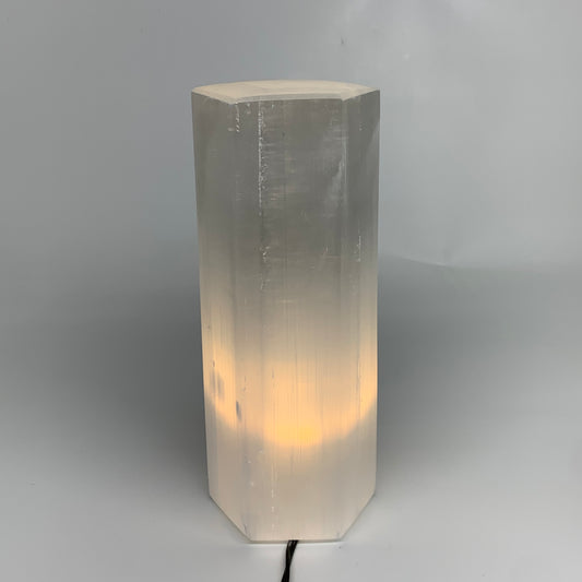 7.6 lbs. 9.75"x3.5", Hexagon Selenite (Satin Spar) Lamp, w/6ft Chord, B35830