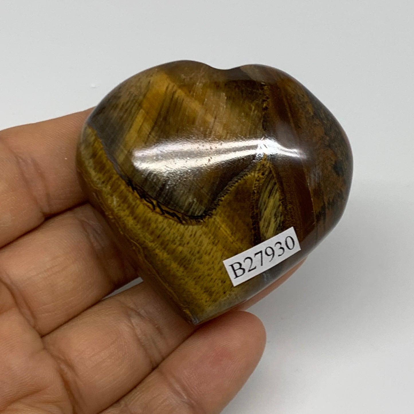 93.6g, 2"x2.1"x0.9", Tiger's Eye Heart Polished Healing Crystal @India, B27930