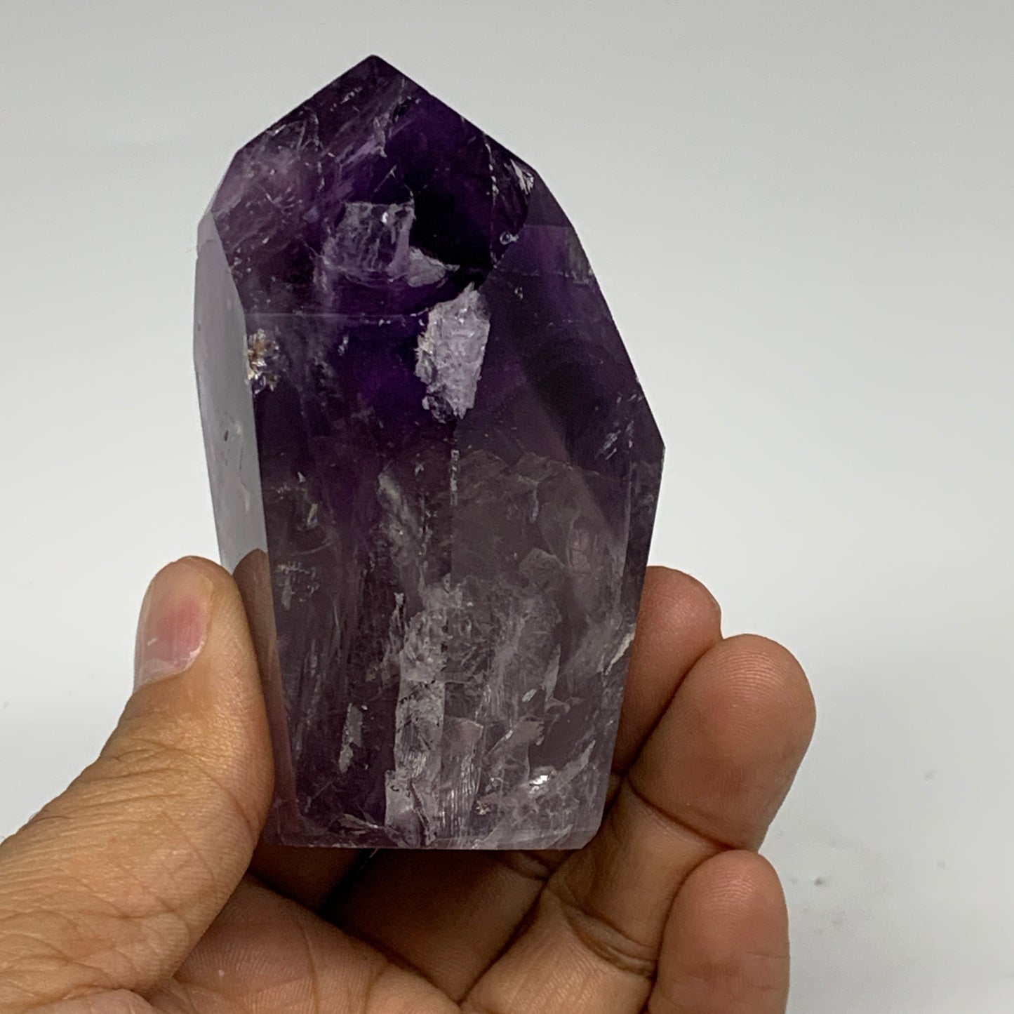 239.9g, 3.2"x2.2"x1.6", Natural Amethyst Tower Point Obelisk @Brazil, B32359