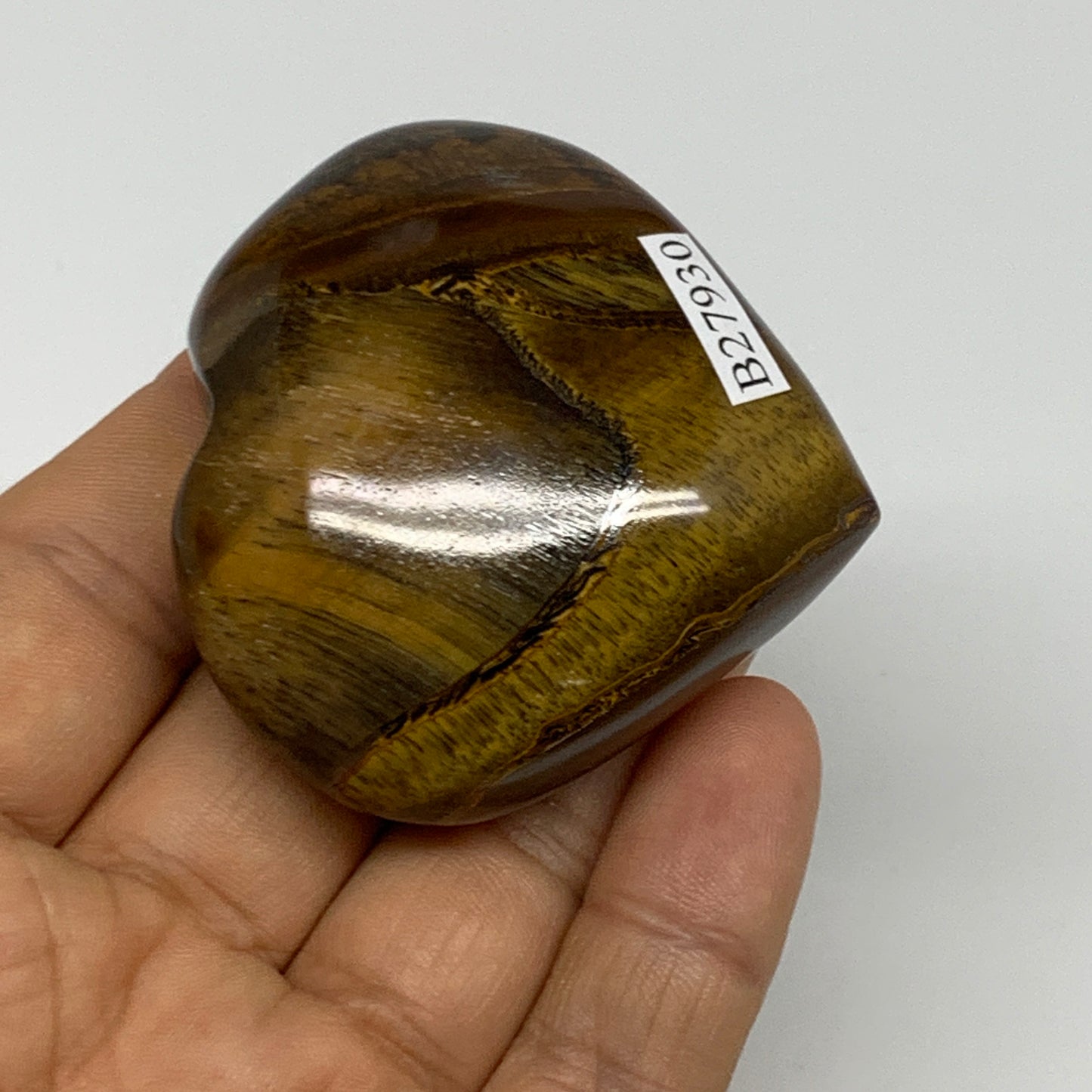 93.6g, 2"x2.1"x0.9", Tiger's Eye Heart Polished Healing Crystal @India, B27930