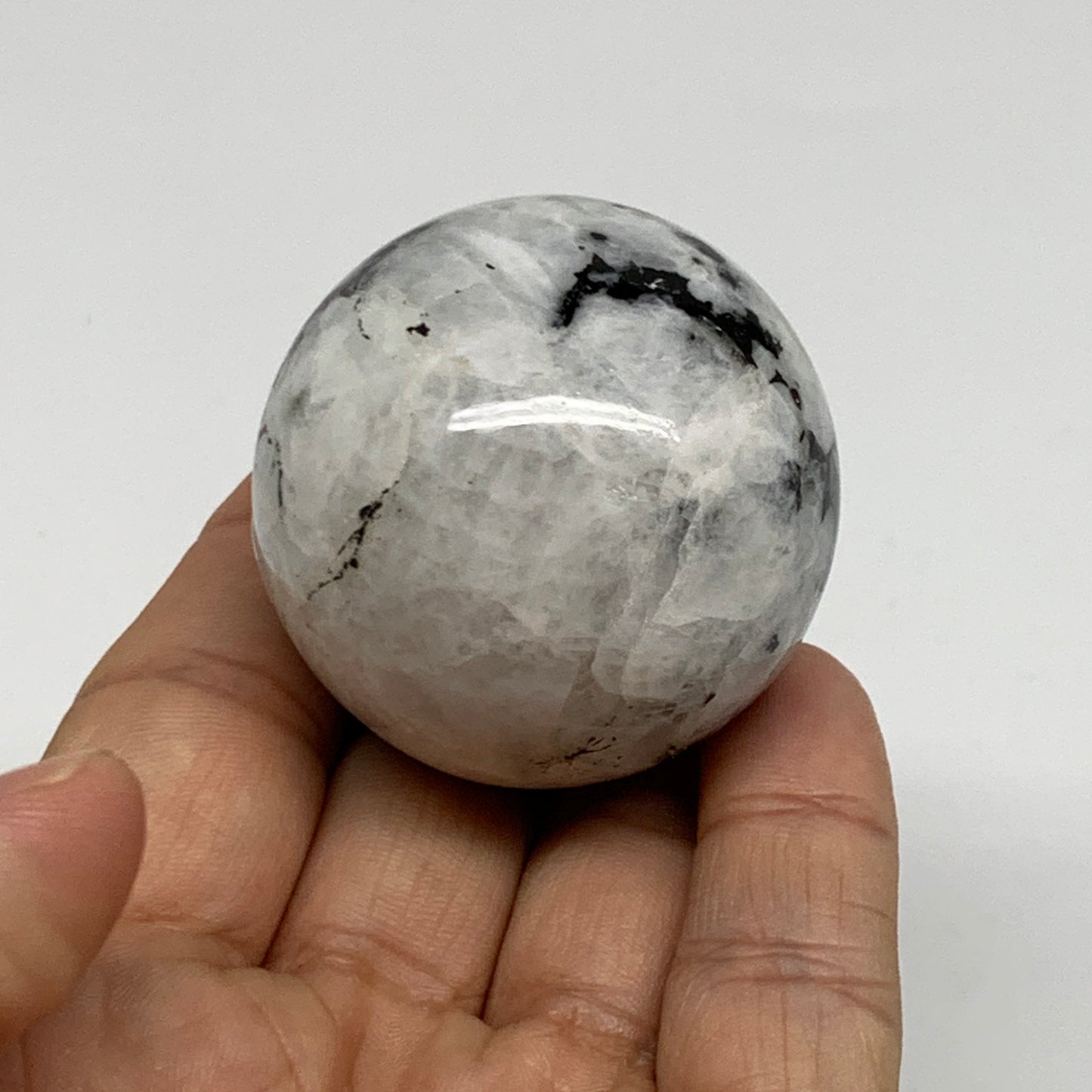 117.2g, 1.7"(44mm), Natural Rainbow Moonstone Sphere Ball Gemstone, B35166