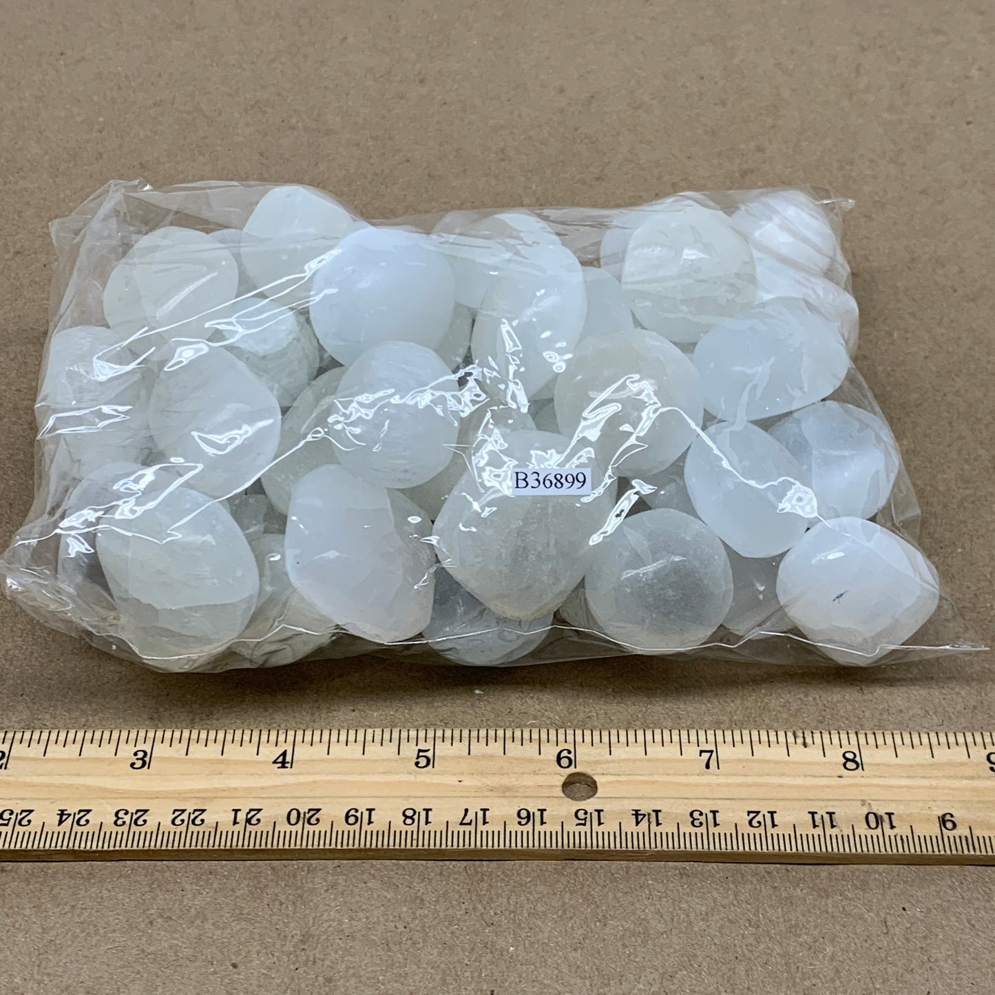 2.23 lbs, 1" x 1.4", Aprox 50pcs, Tumbled Selenite Crystals, Satin Spar, B36899