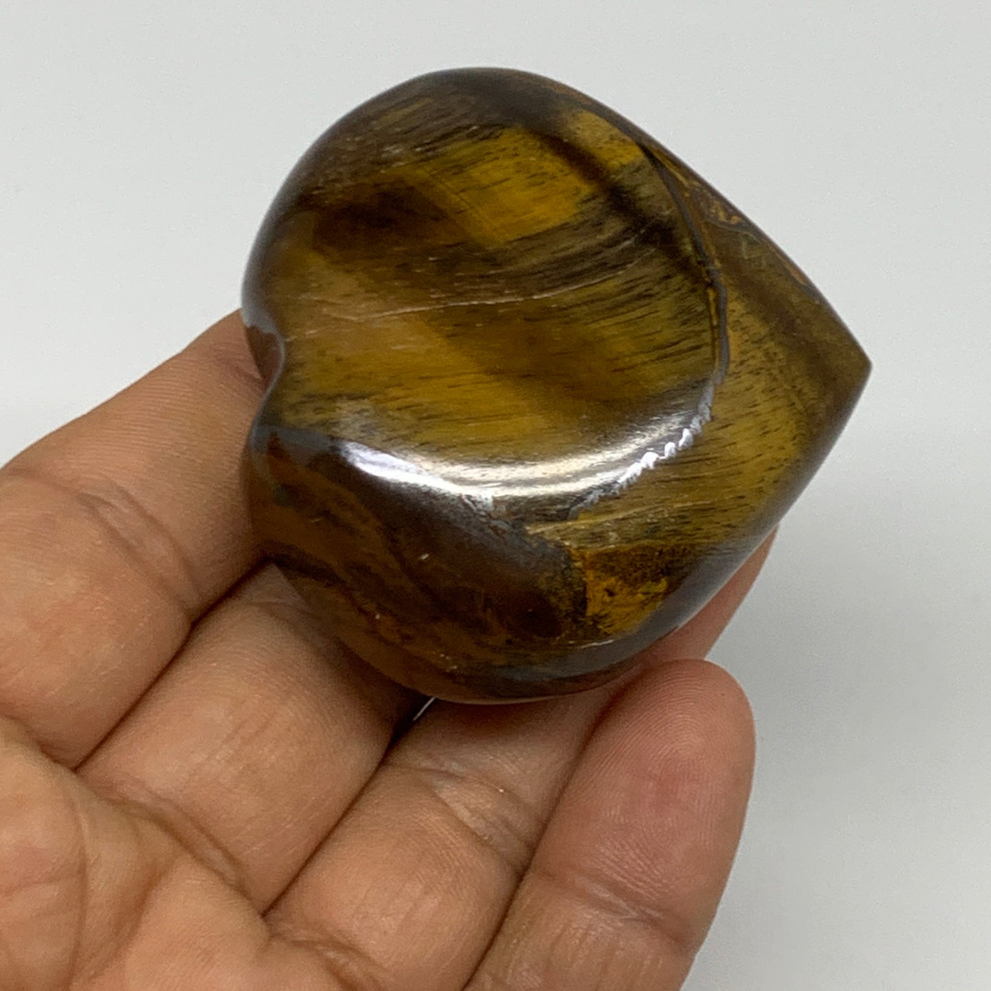 93.6g, 2"x2.1"x0.9", Tiger's Eye Heart Polished Healing Crystal @India, B27930