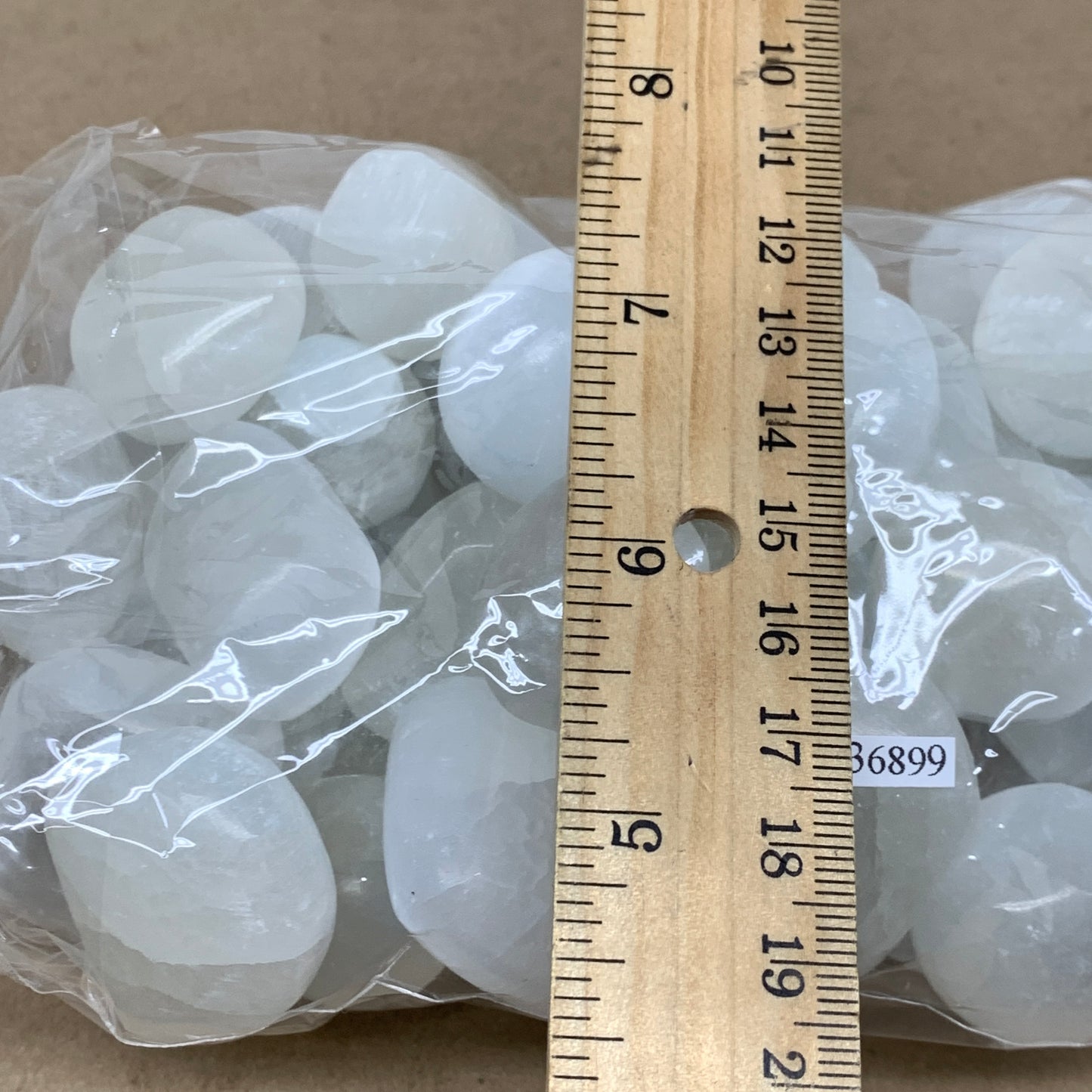 2.23 lbs, 1" x 1.4", Aprox 50pcs, Tumbled Selenite Crystals, Satin Spar, B36899