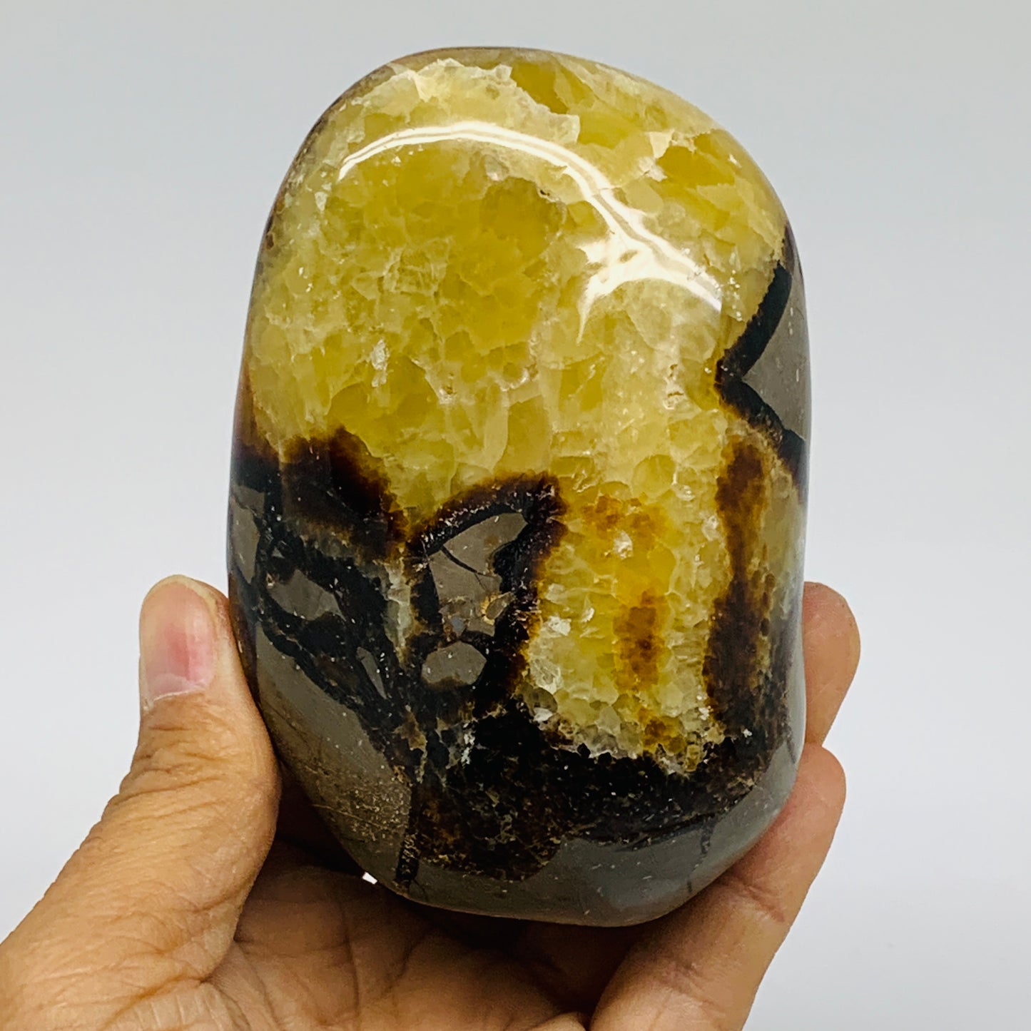 1.2 lbs, 3.8"x2.7"x2.1", Septarian Nodules Freeform Polished Crystal, B37390