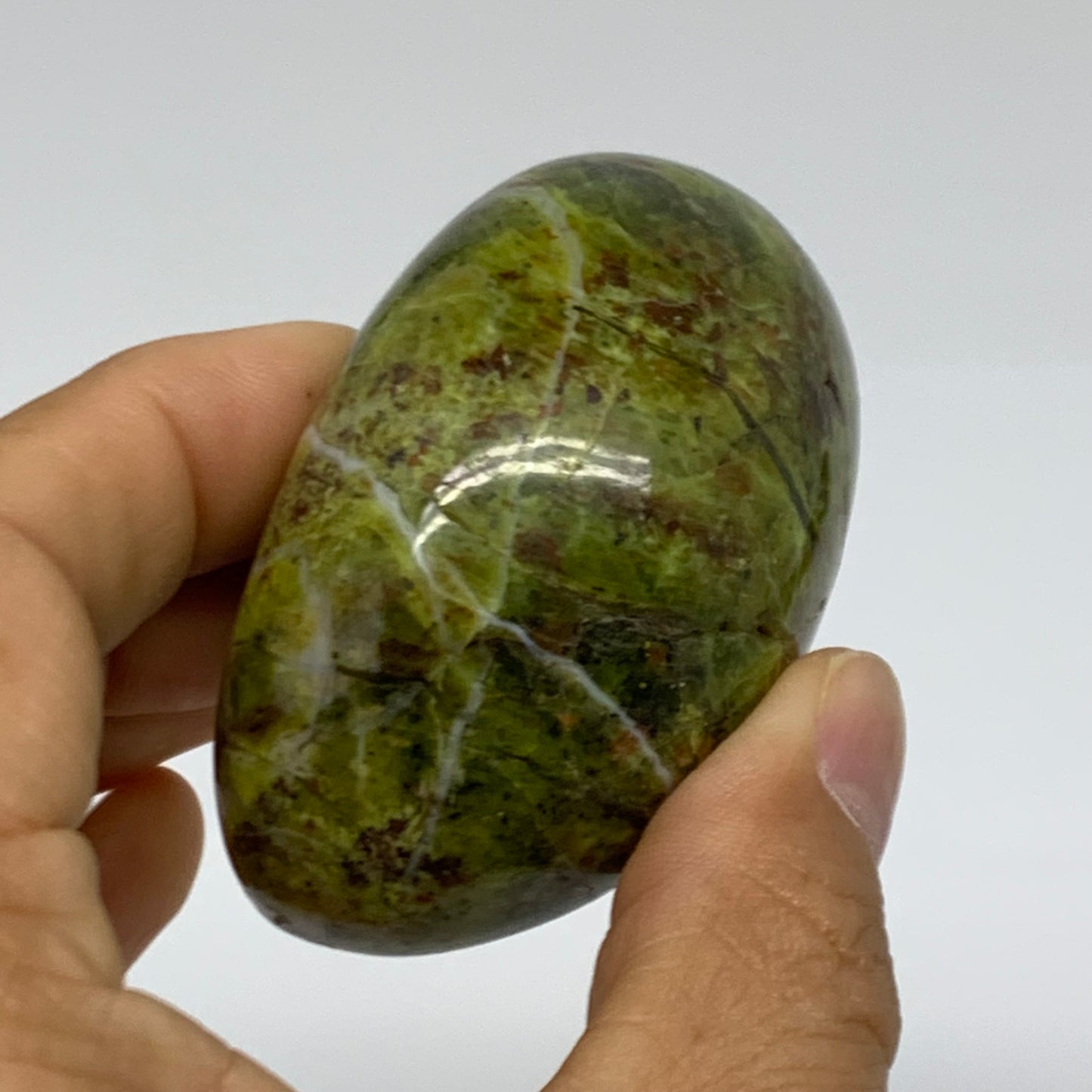 130g, 2.5"x1.8"x1.5", Green Opal Crystal PalmStone Polished Reiki, B38242