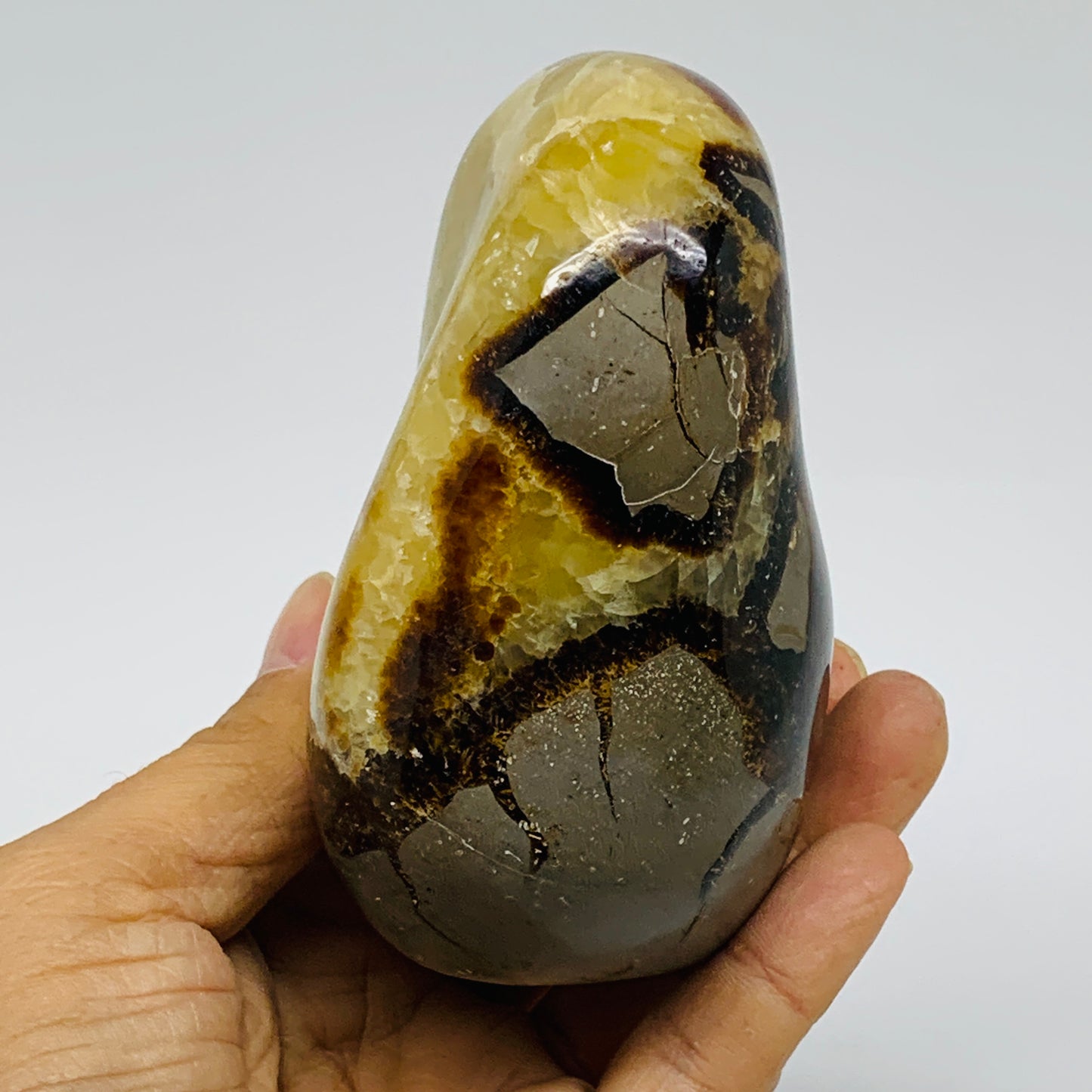 1.2 lbs, 3.8"x2.7"x2.1", Septarian Nodules Freeform Polished Crystal, B37390