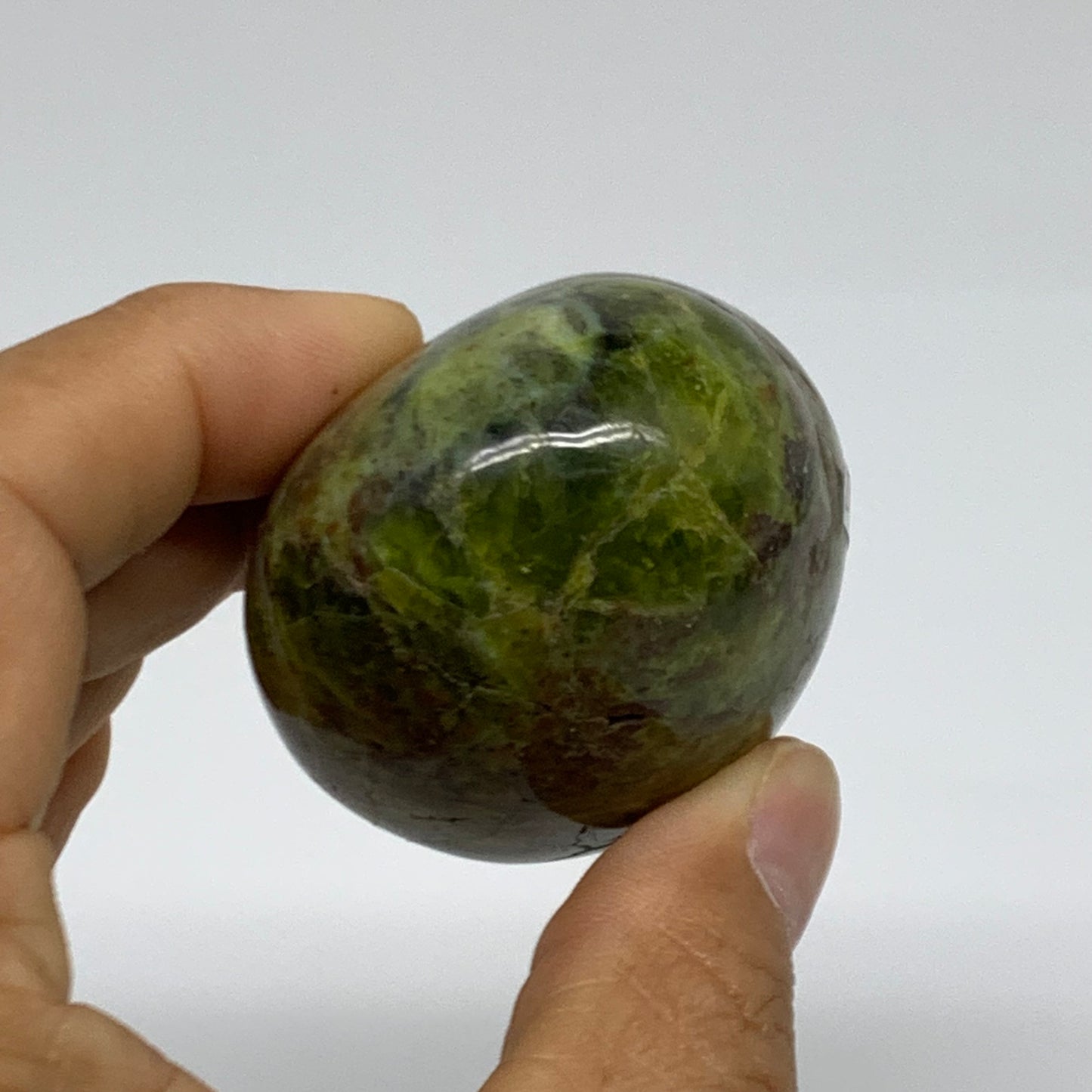 130g, 2.5"x1.8"x1.5", Green Opal Crystal PalmStone Polished Reiki, B38242