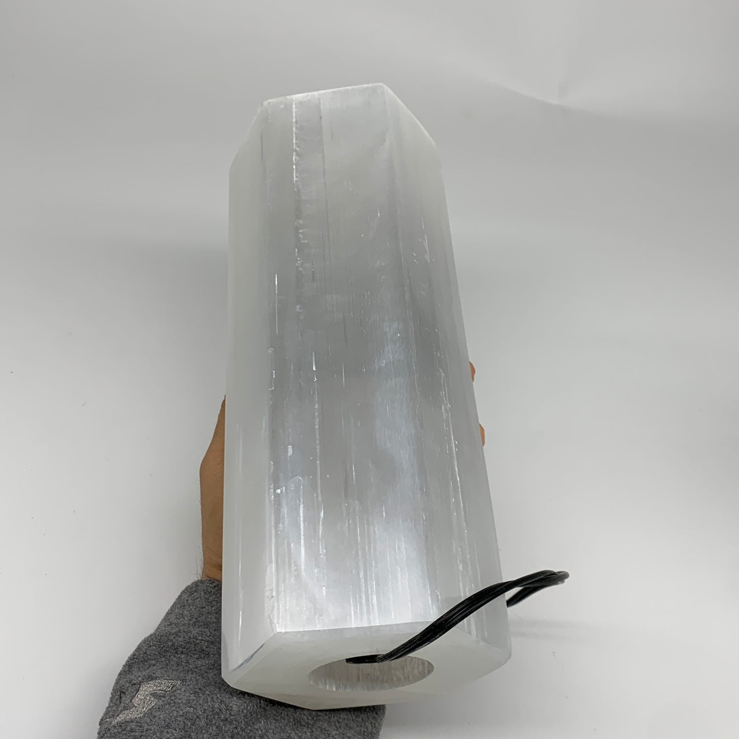 7.6 lbs. 9.75"x3.5", Hexagon Selenite (Satin Spar) Lamp, w/6ft Chord, B35830