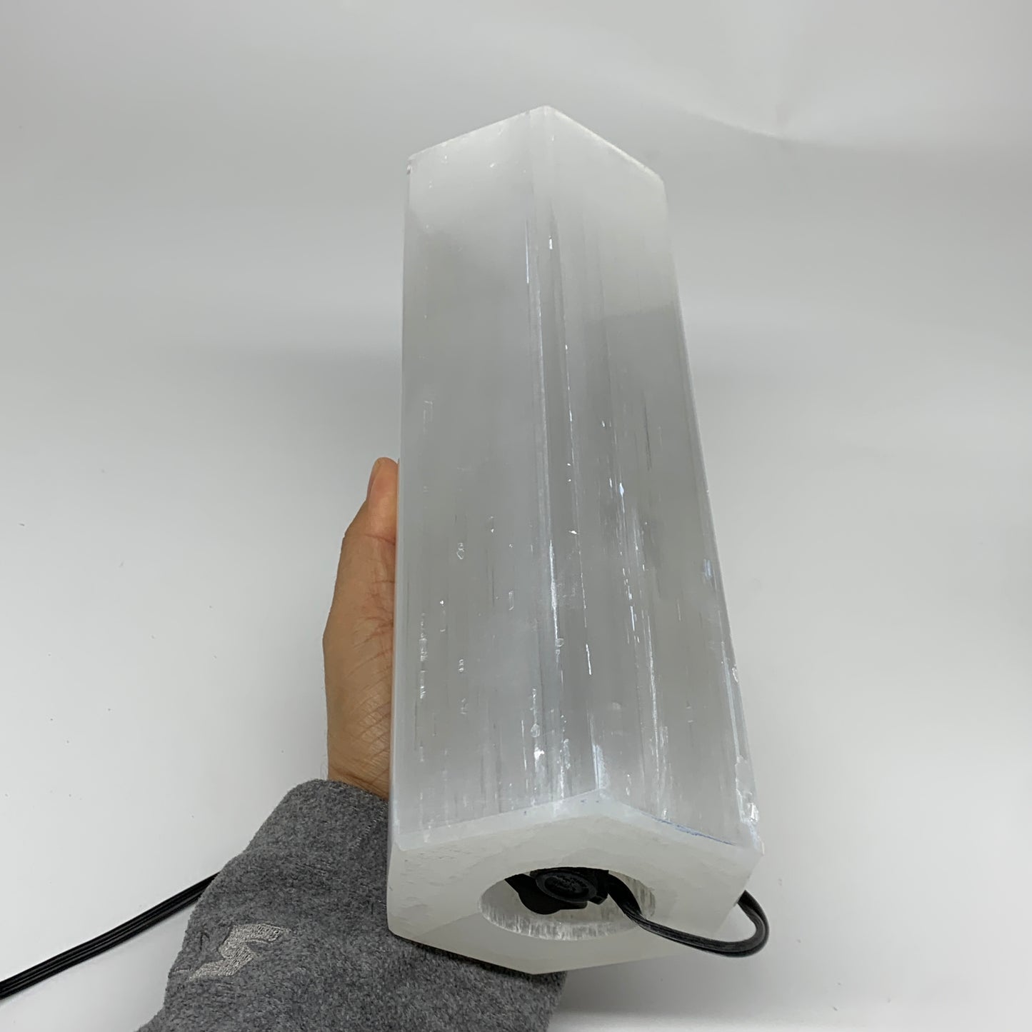 7.6 lbs. 9.75"x3.5", Hexagon Selenite (Satin Spar) Lamp, w/6ft Chord, B35830