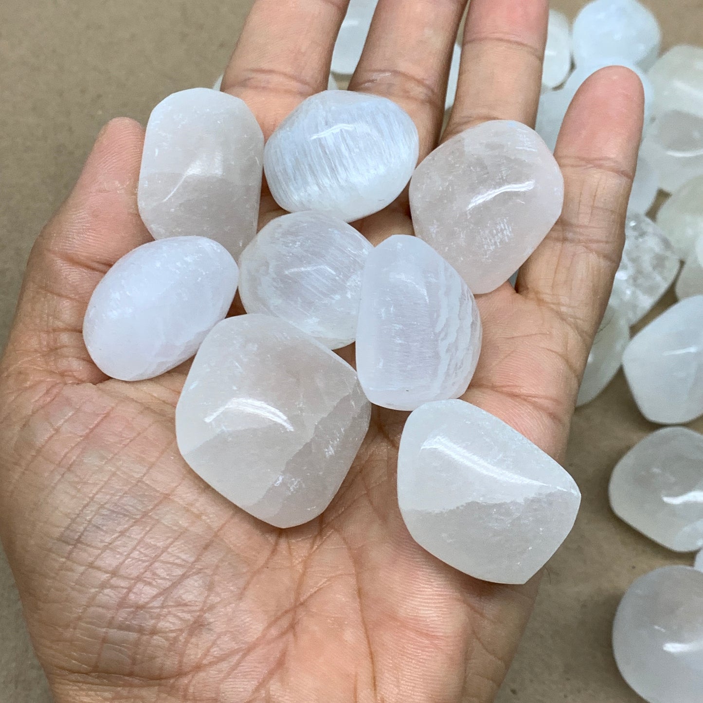 1pc, 1" x 1.4" Tumbled Selenite Crystals, Satin Spar, gypsum, B36900