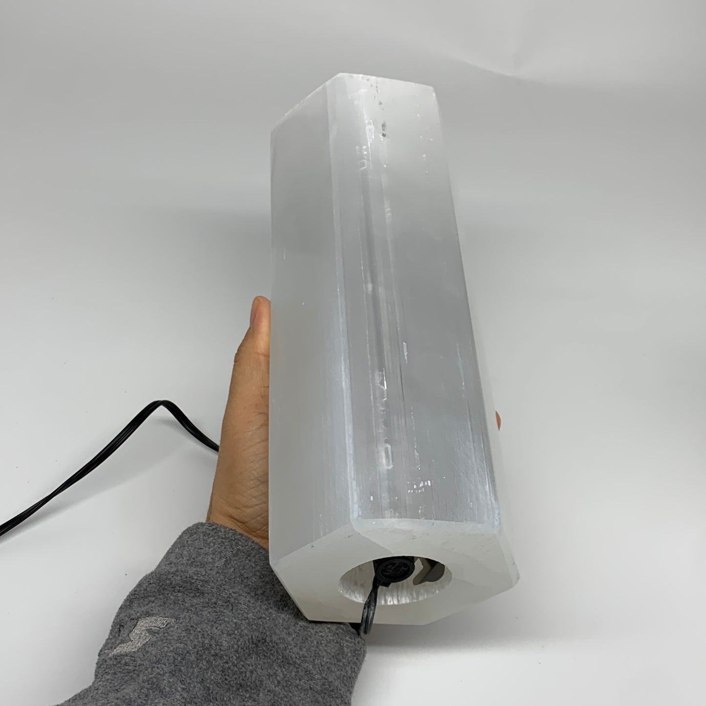 7.6 lbs. 9.75"x3.5", Hexagon Selenite (Satin Spar) Lamp, w/6ft Chord, B35830