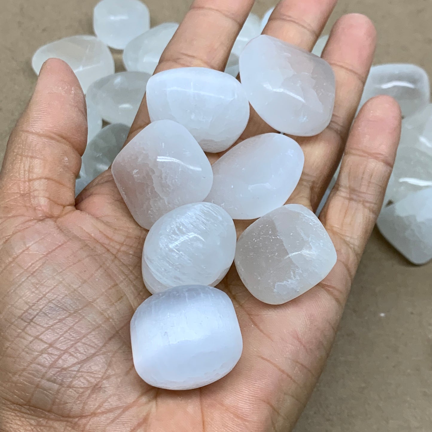 1pc, 1" x 1.4" Tumbled Selenite Crystals, Satin Spar, gypsum, B36900
