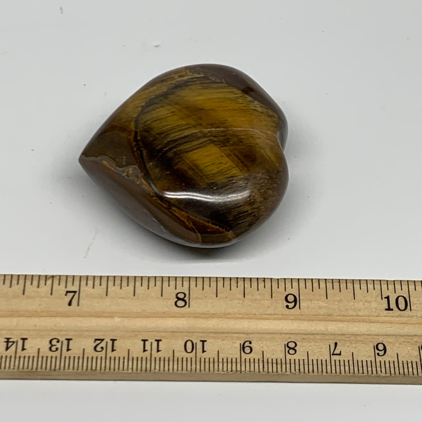 93.6g, 2"x2.1"x0.9", Tiger's Eye Heart Polished Healing Crystal @India, B27930