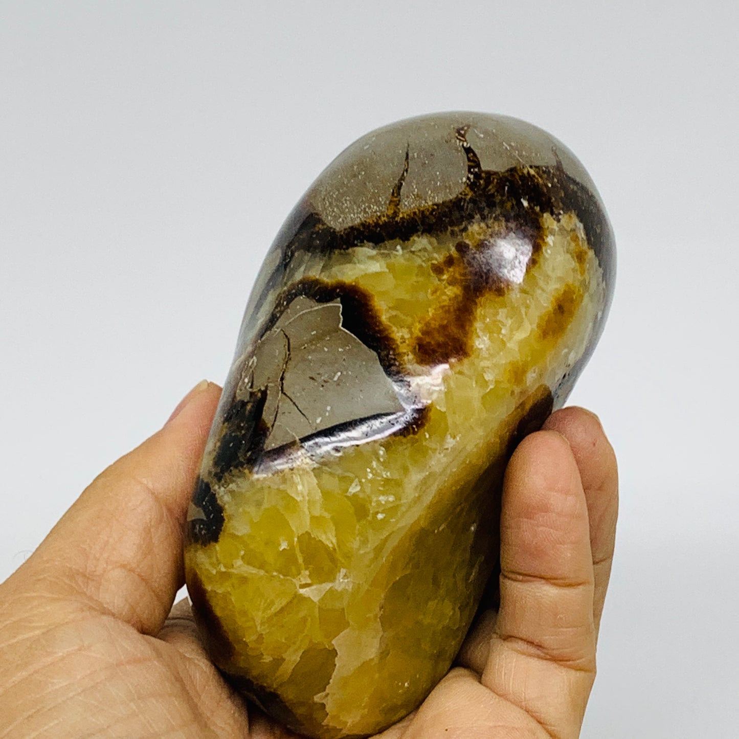 1.2 lbs, 3.8"x2.7"x2.1", Septarian Nodules Freeform Polished Crystal, B37390