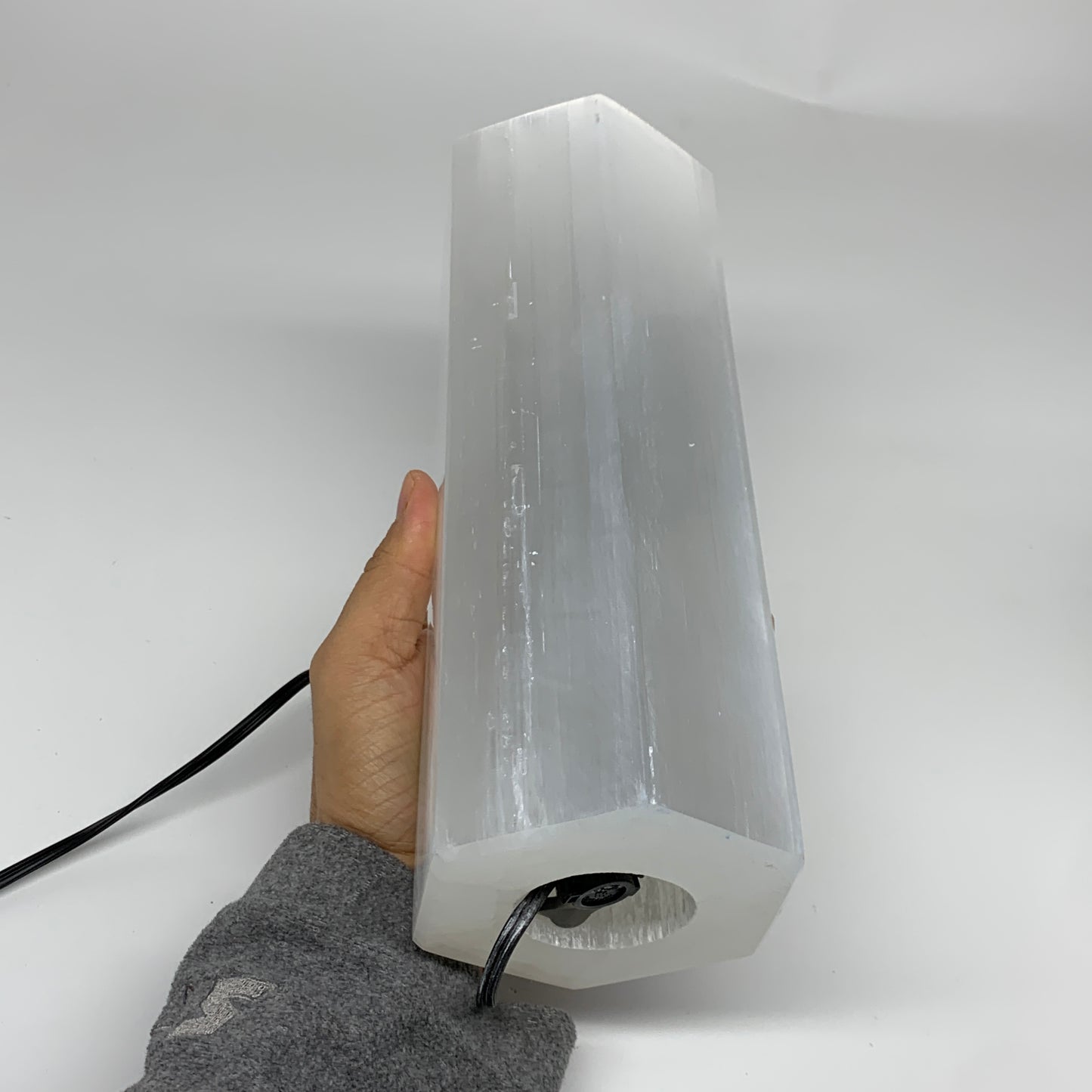 7.6 lbs. 9.75"x3.5", Hexagon Selenite (Satin Spar) Lamp, w/6ft Chord, B35830