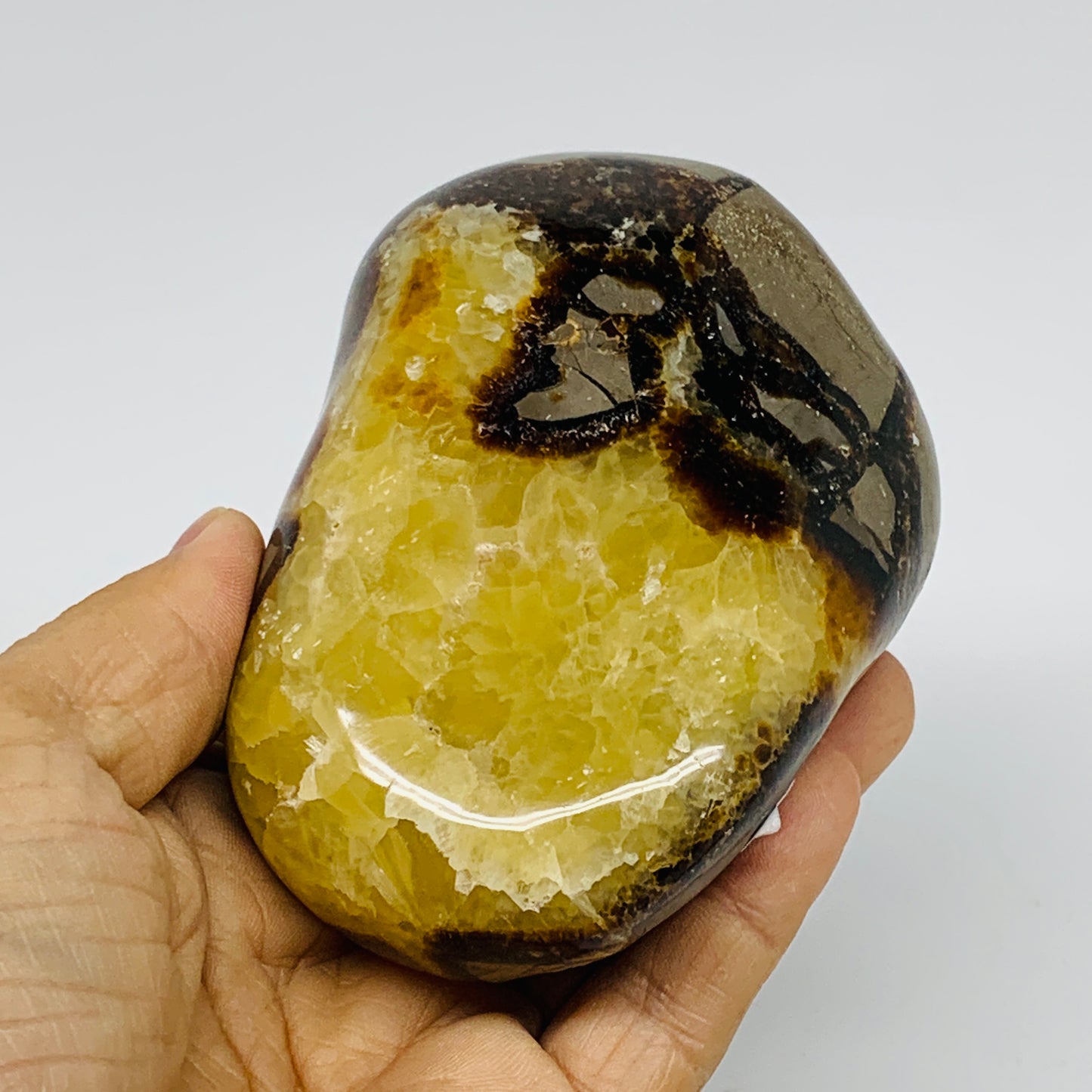 1.2 lbs, 3.8"x2.7"x2.1", Septarian Nodules Freeform Polished Crystal, B37390