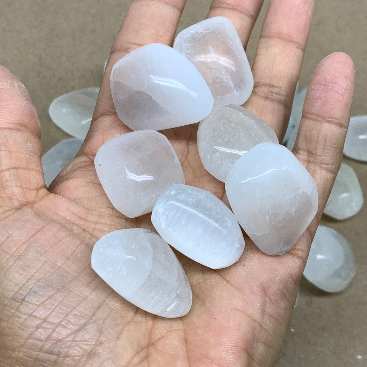 1pc, 1" x 1.4" Tumbled Selenite Crystals, Satin Spar, gypsum, B36900