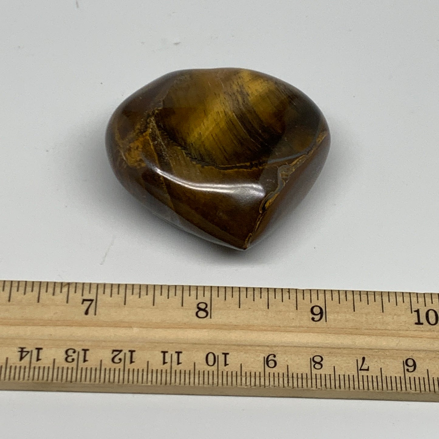 93.6g, 2"x2.1"x0.9", Tiger's Eye Heart Polished Healing Crystal @India, B27930