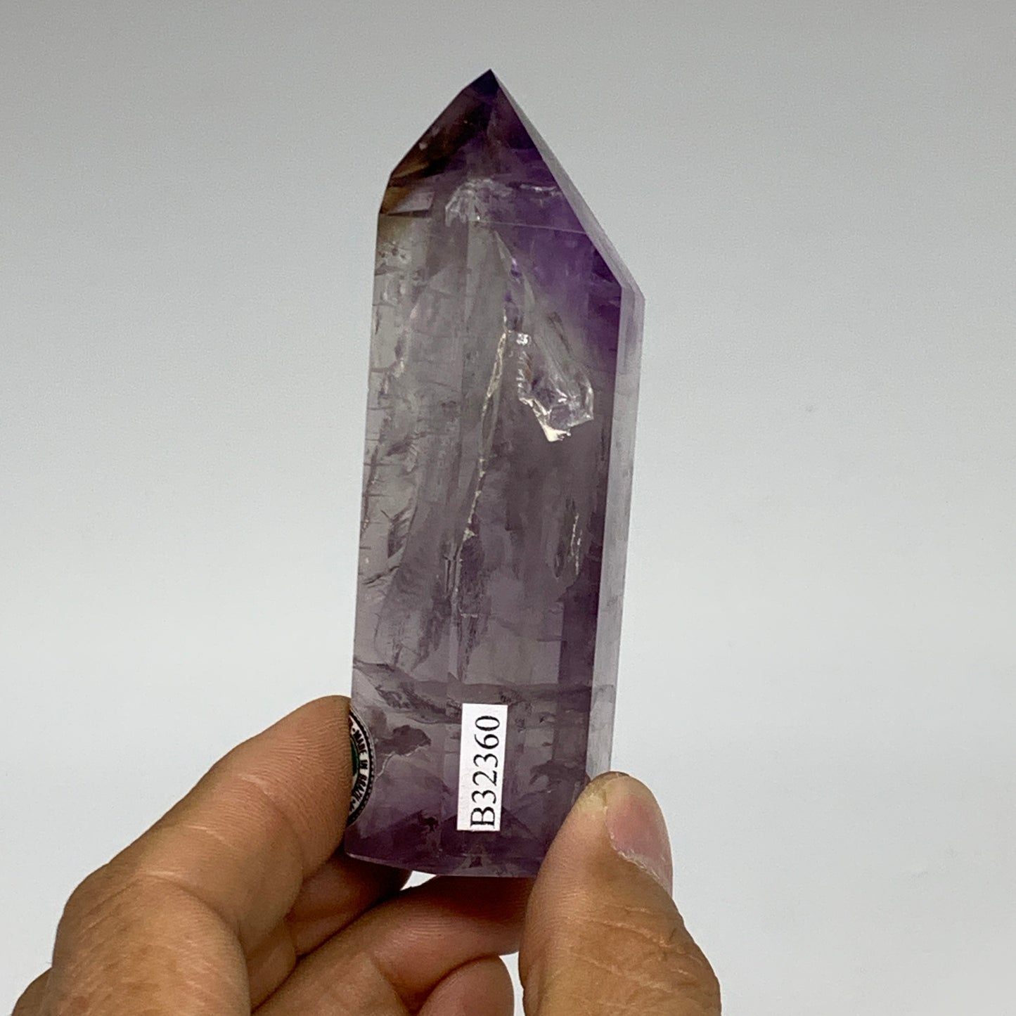 120g, 3.4"x1.2"x1", Natural Amethyst Tower Point Obelisk @Brazil, B32360