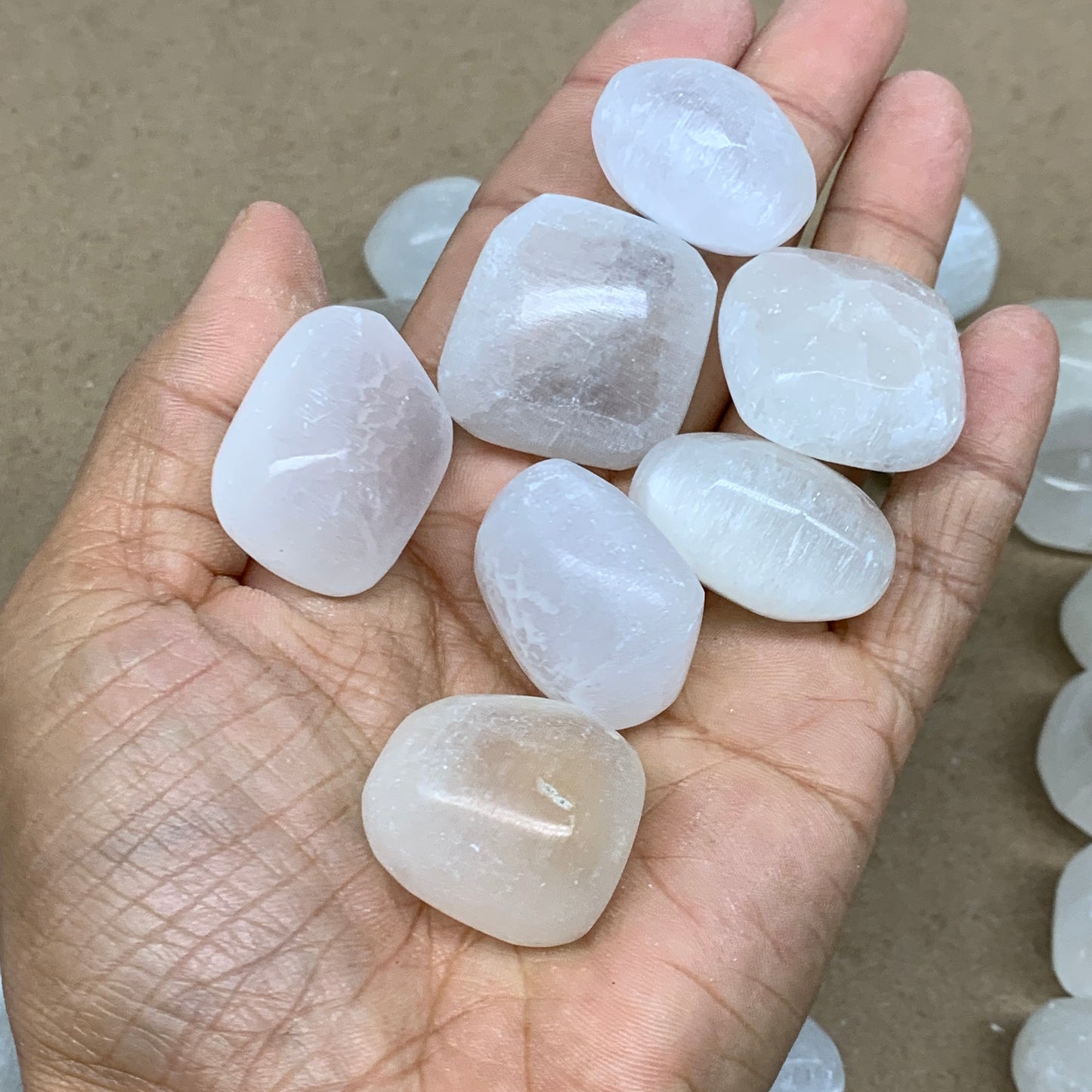 1pc, 1" x 1.4" Tumbled Selenite Crystals, Satin Spar, gypsum, B36900