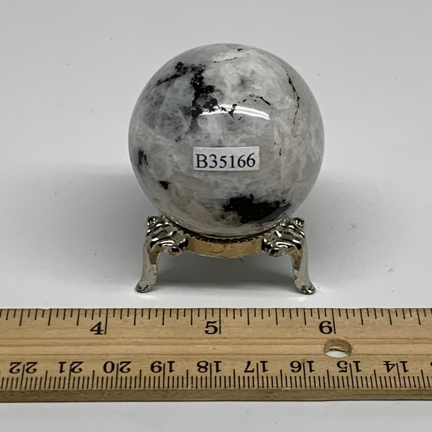 117.2g, 1.7"(44mm), Natural Rainbow Moonstone Sphere Ball Gemstone, B35166