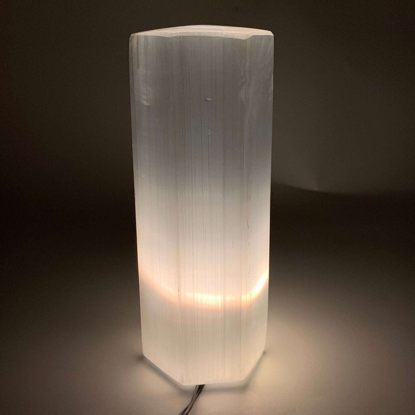 6.7 lbs. 9.25"x3.4", Hexagon Selenite (Satin Spar) Lamp, w/6ft Chord, B35831