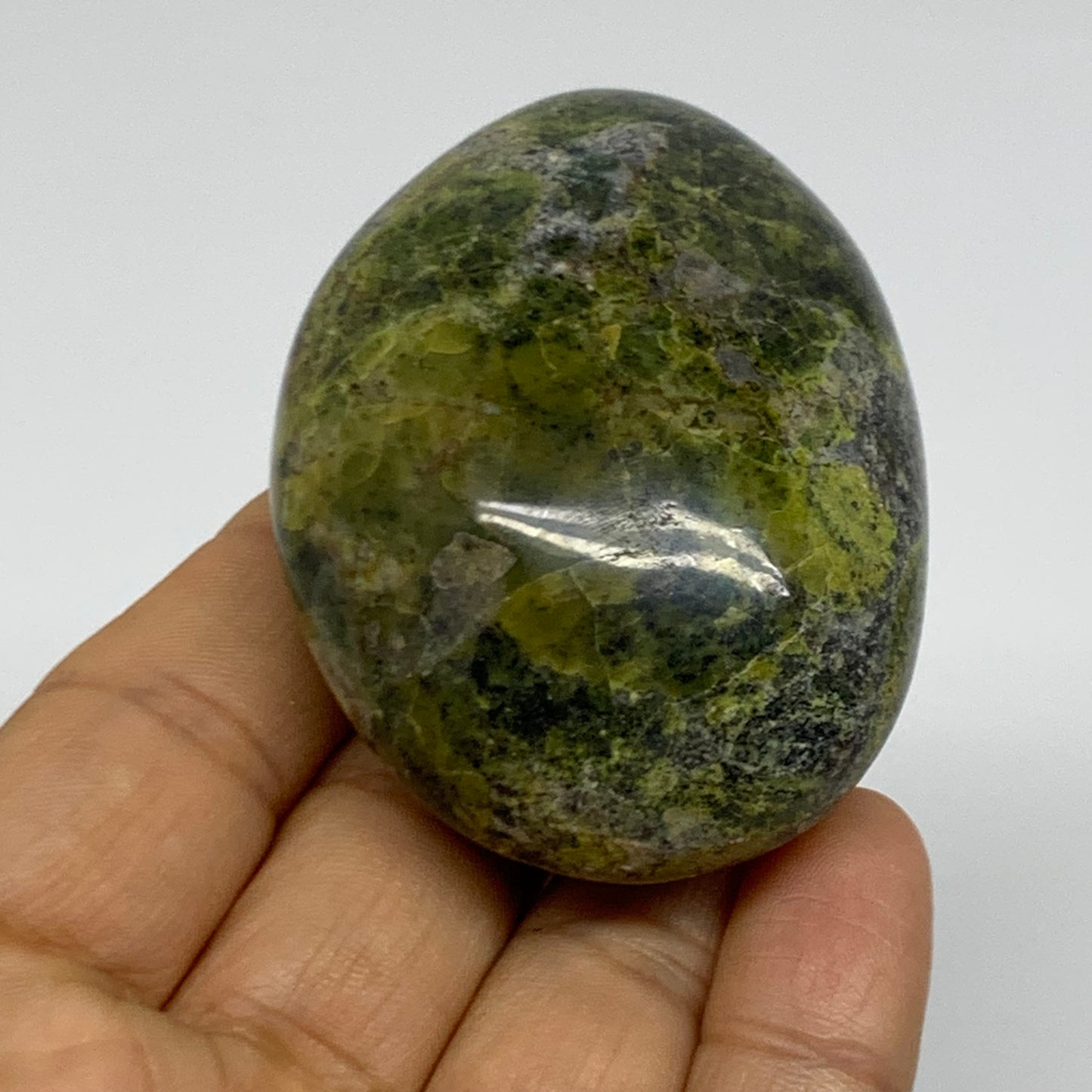 103g, 2.5"x1.8"x1.2", Green Opal Crystal PalmStone Polished Reiki, B38243