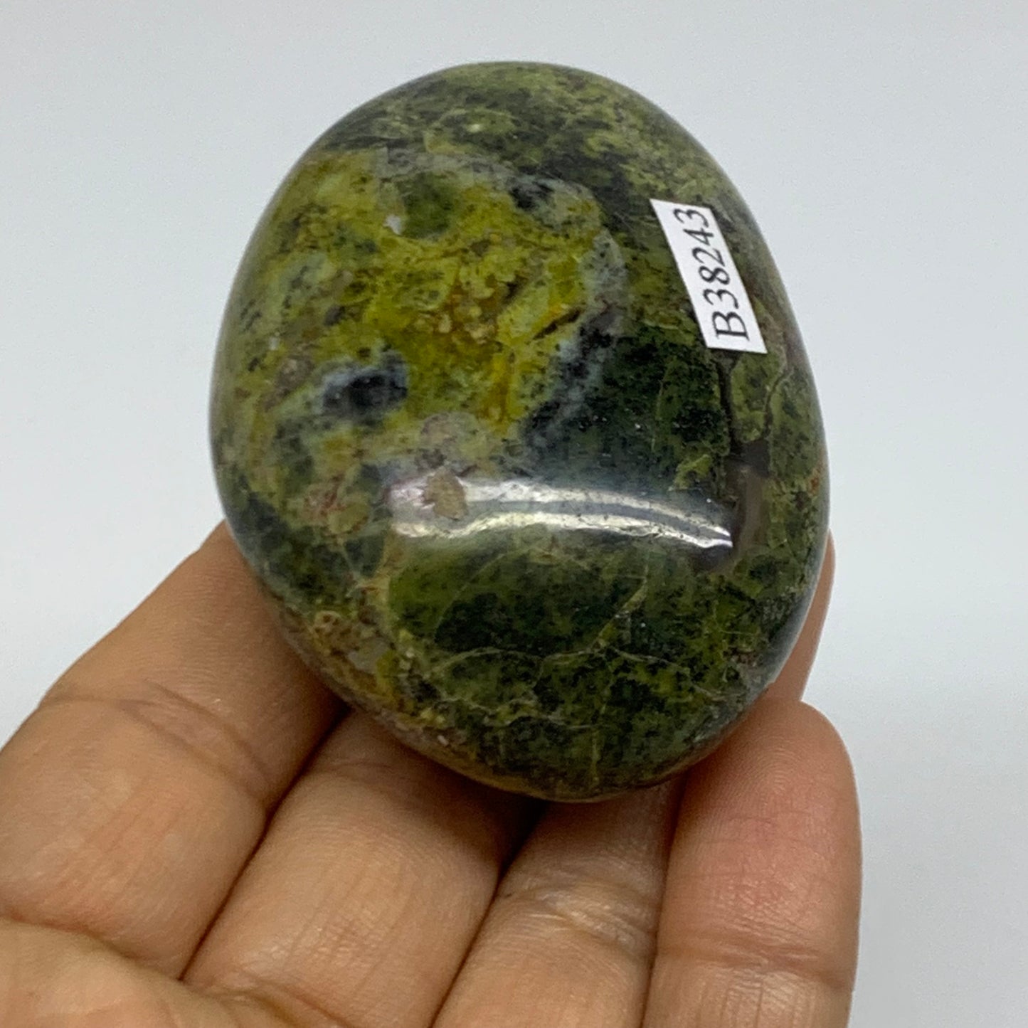 103g, 2.5"x1.8"x1.2", Green Opal Crystal PalmStone Polished Reiki, B38243