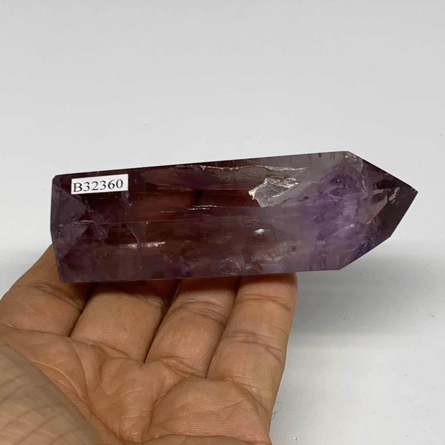 120g, 3.4"x1.2"x1", Natural Amethyst Tower Point Obelisk @Brazil, B32360