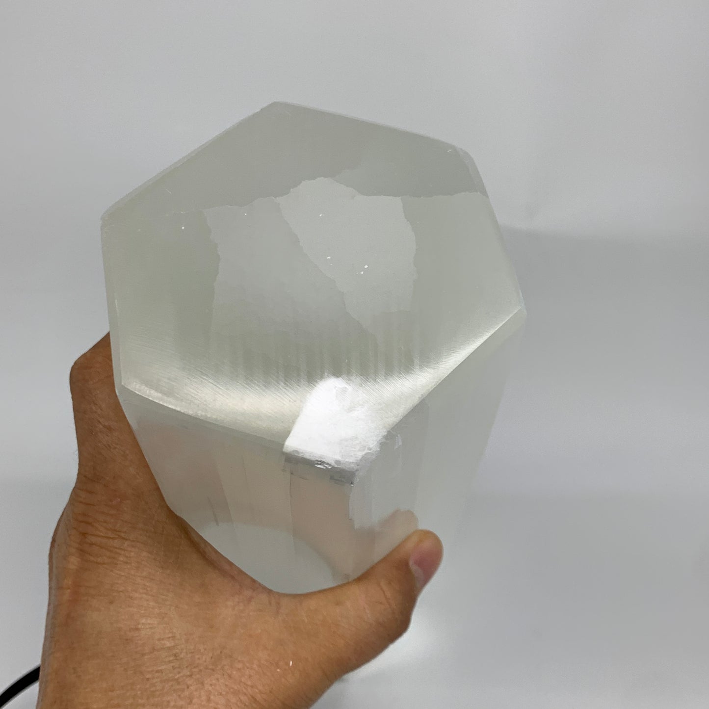 6.7 lbs. 9.25"x3.4", Hexagon Selenite (Satin Spar) Lamp, w/6ft Chord, B35831