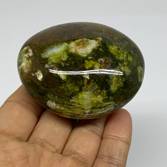 163.2g, 2.6"x2.2"x1.3", Green Opal Crystal PalmStone Polished Reiki, B38244