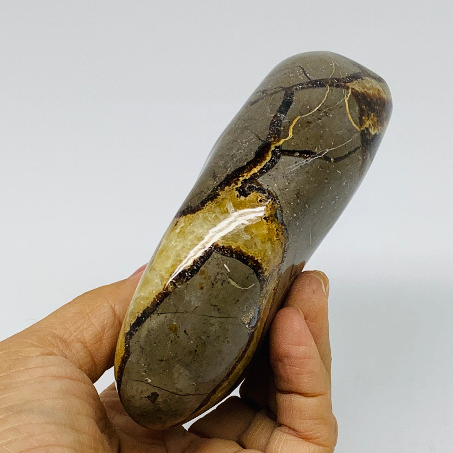 1.24 lbs, 4.3"x3.3"x1.5", Septarian Nodules Freeform Polished Crystal, B37391