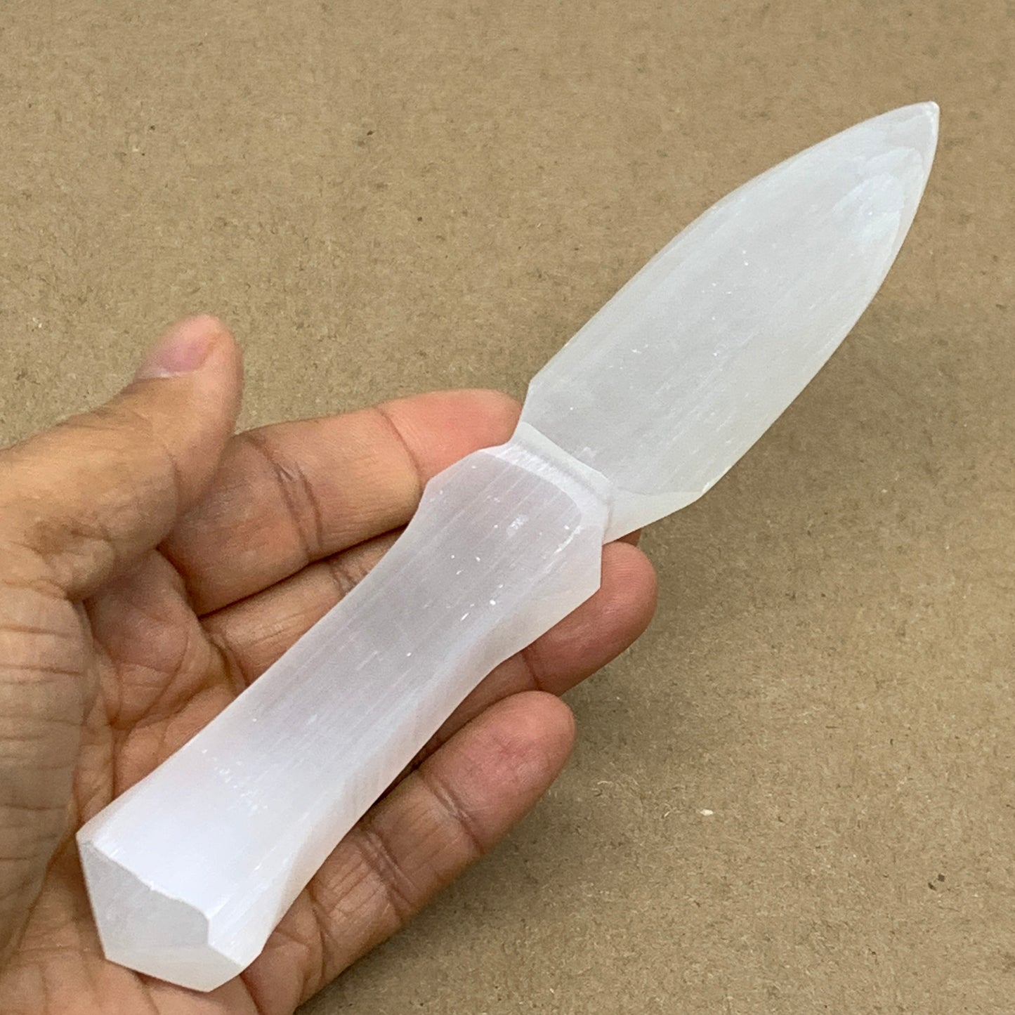 118g, 7.5"x1.2"x0.6", Natural Selenite Crystal Dagger (Satin Spar), B36901