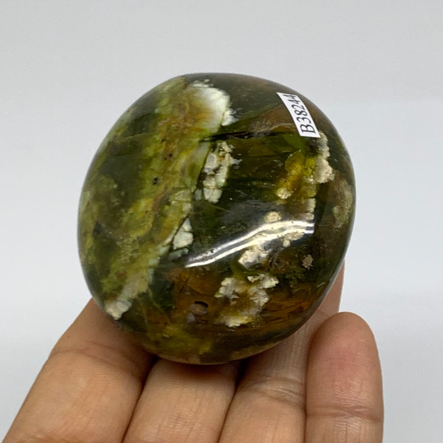 163.2g, 2.6"x2.2"x1.3", Green Opal Crystal PalmStone Polished Reiki, B38244