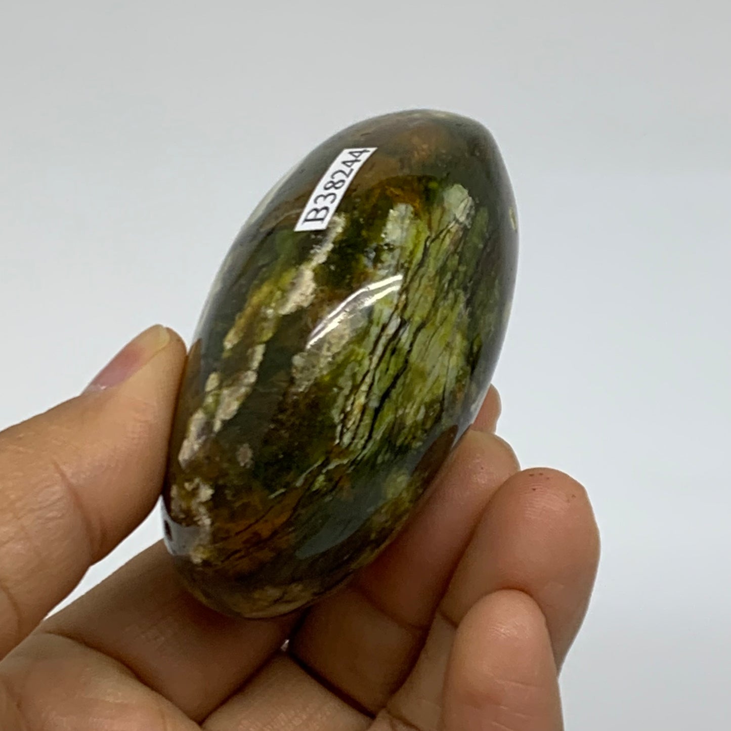 163.2g, 2.6"x2.2"x1.3", Green Opal Crystal PalmStone Polished Reiki, B38244