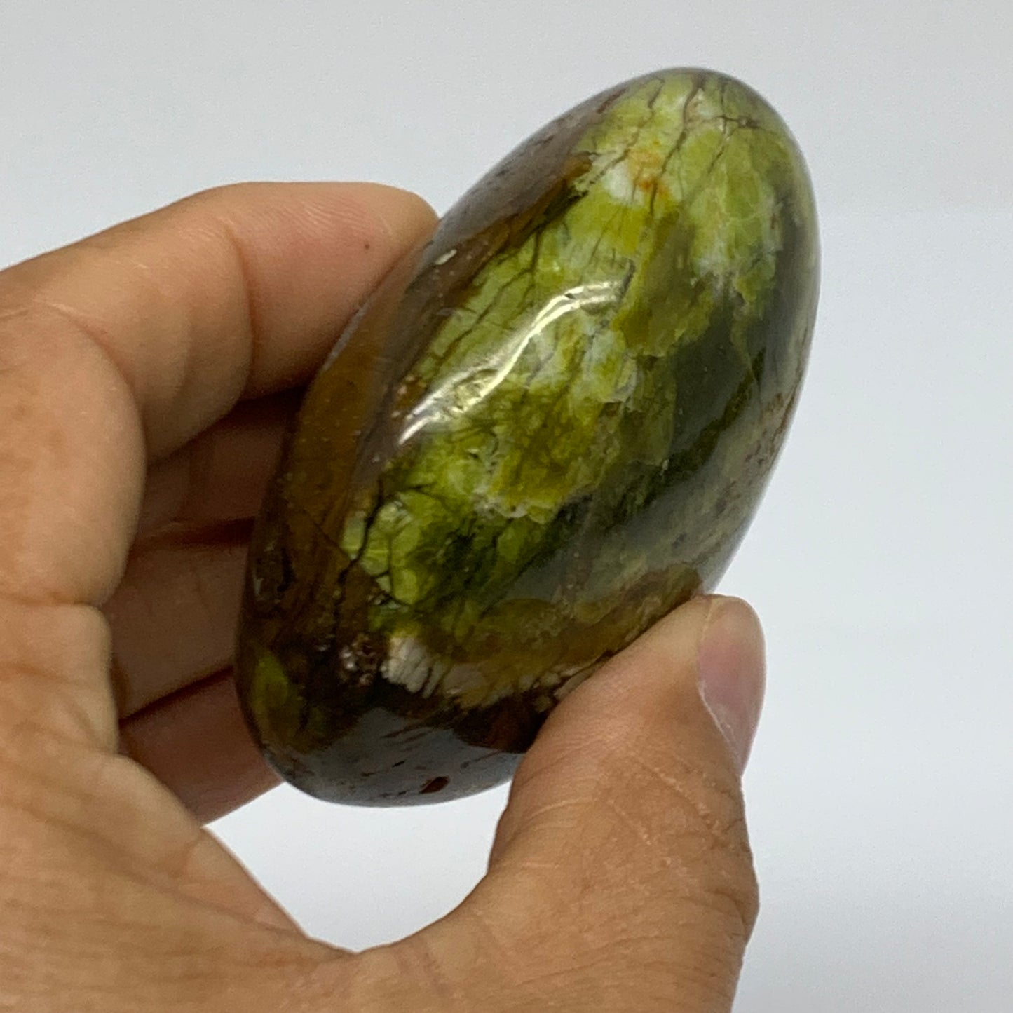163.2g, 2.6"x2.2"x1.3", Green Opal Crystal PalmStone Polished Reiki, B38244