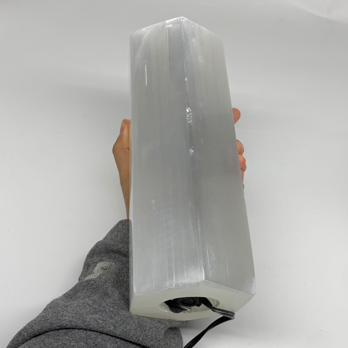 6.7 lbs. 9.25"x3.4", Hexagon Selenite (Satin Spar) Lamp, w/6ft Chord, B35831