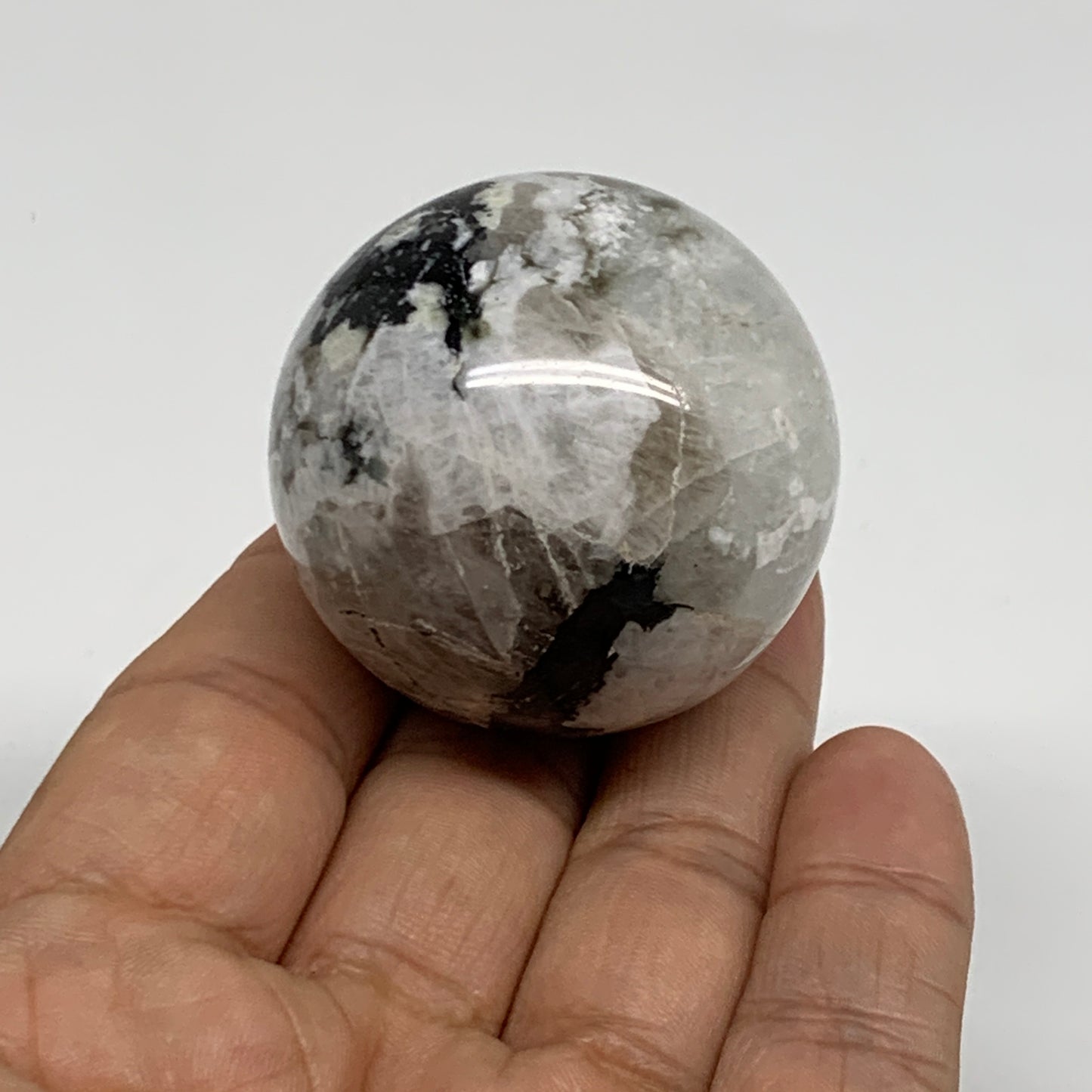 101.8g, 1.7"(41mm), Natural Rainbow Moonstone Sphere Ball Gemstone, B35168