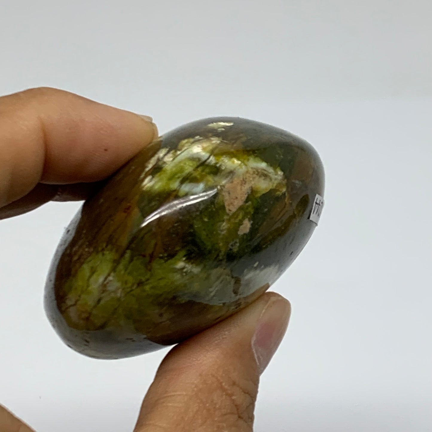 163.2g, 2.6"x2.2"x1.3", Green Opal Crystal PalmStone Polished Reiki, B38244