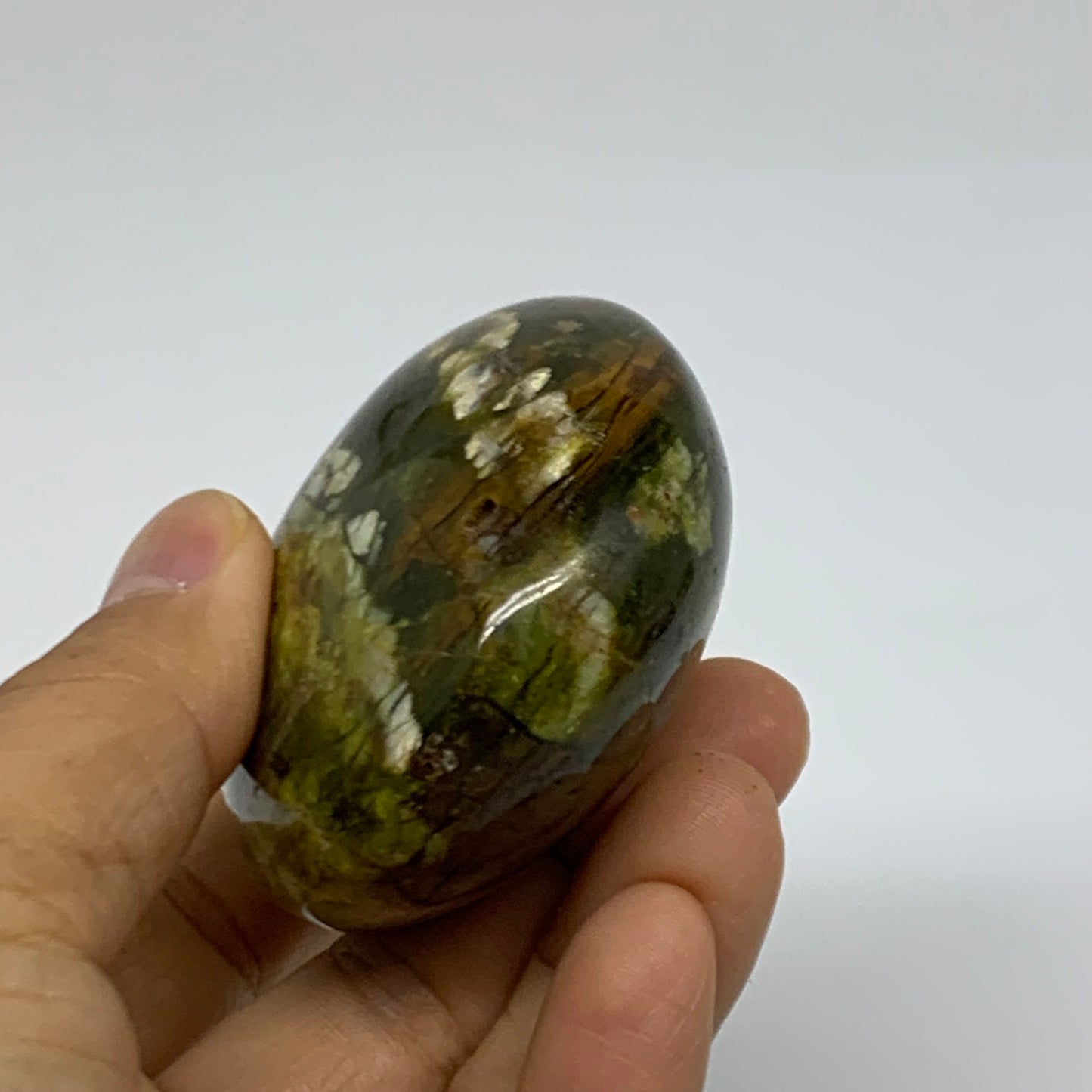 163.2g, 2.6"x2.2"x1.3", Green Opal Crystal PalmStone Polished Reiki, B38244