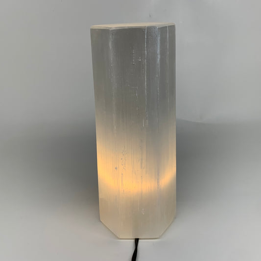 7.24 lbs. 9.75"x3.3", Hexagon Selenite (Satin Spar) Lamp, w/6ft Chord, B35832x