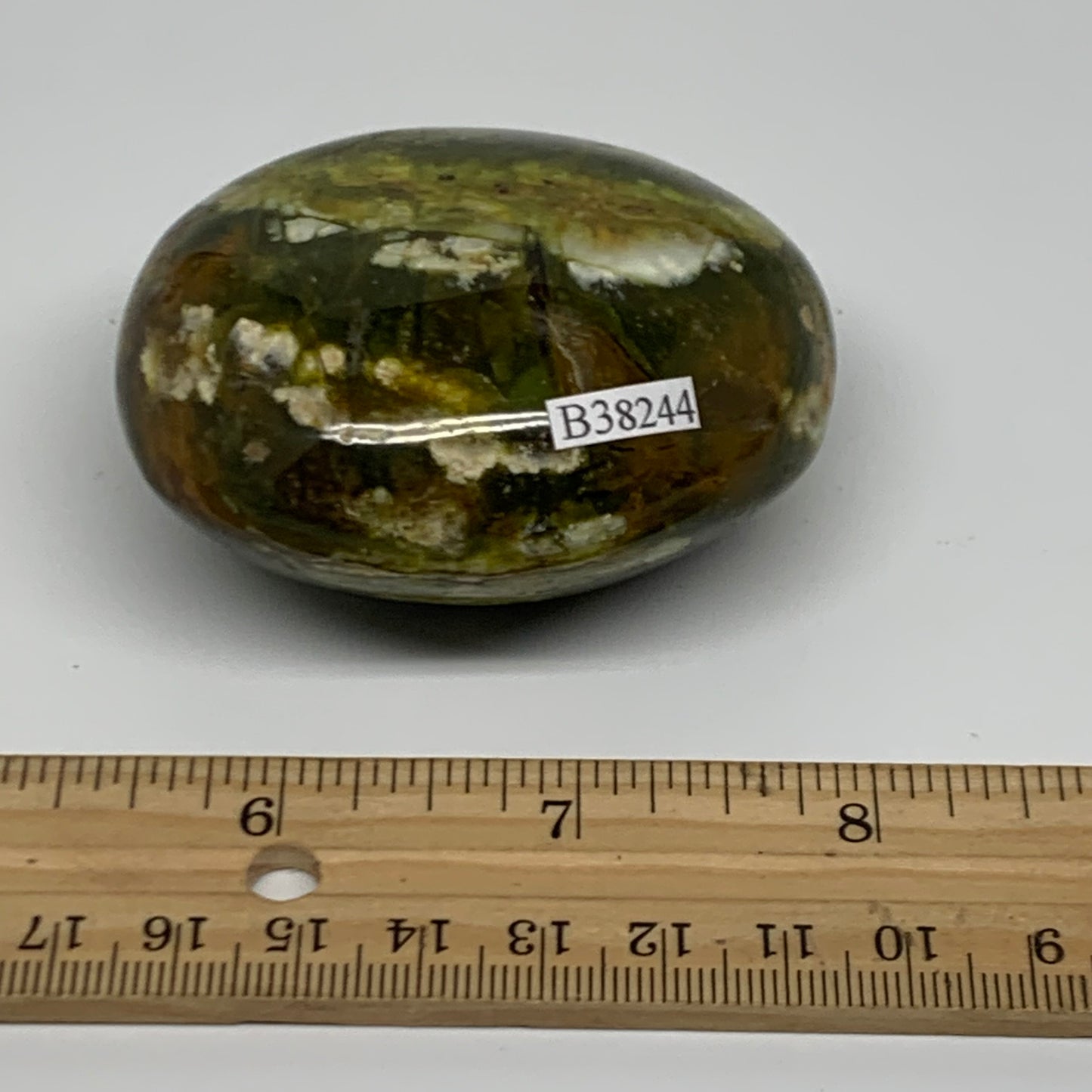 163.2g, 2.6"x2.2"x1.3", Green Opal Crystal PalmStone Polished Reiki, B38244